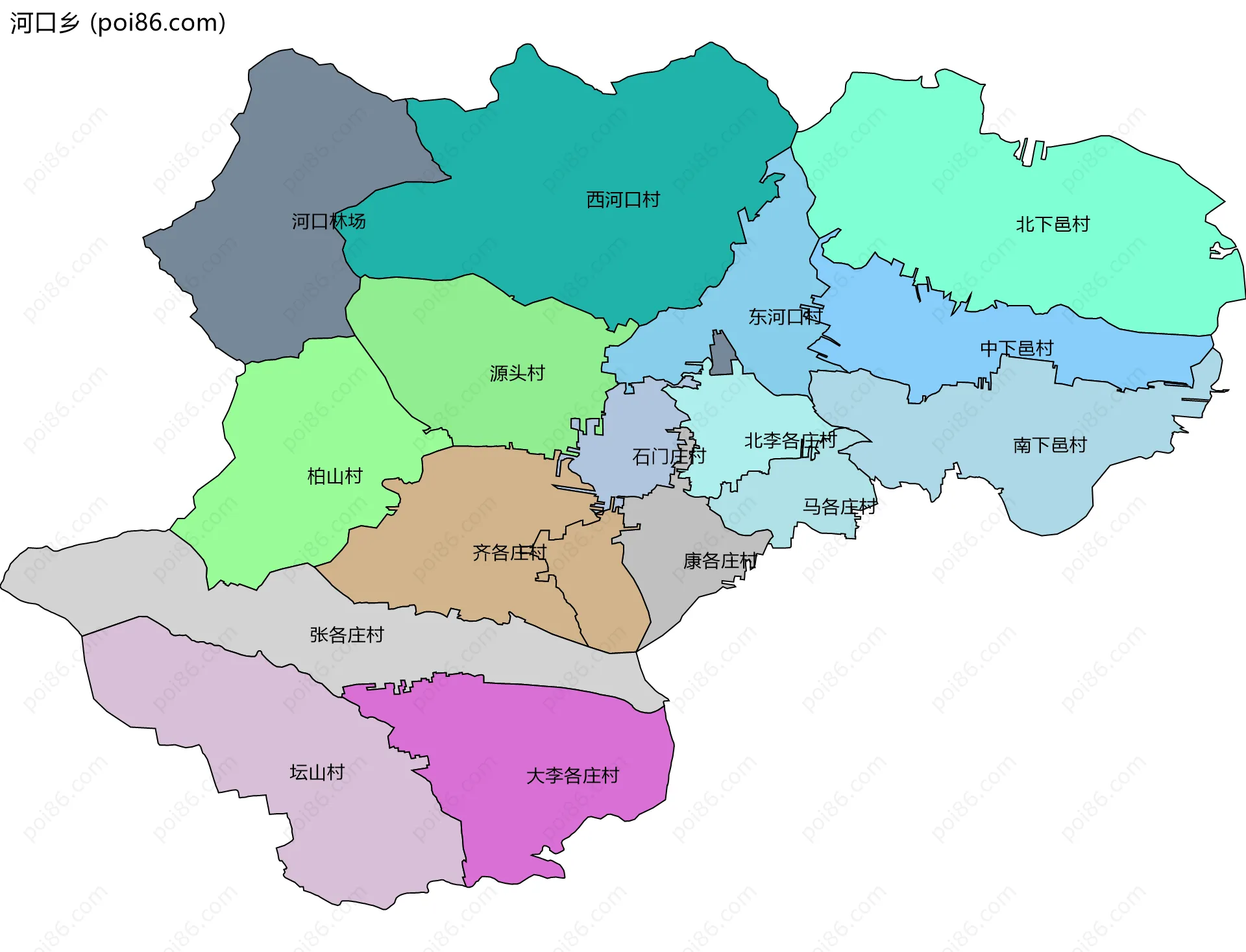 河口乡边界地图(五级行政区划)