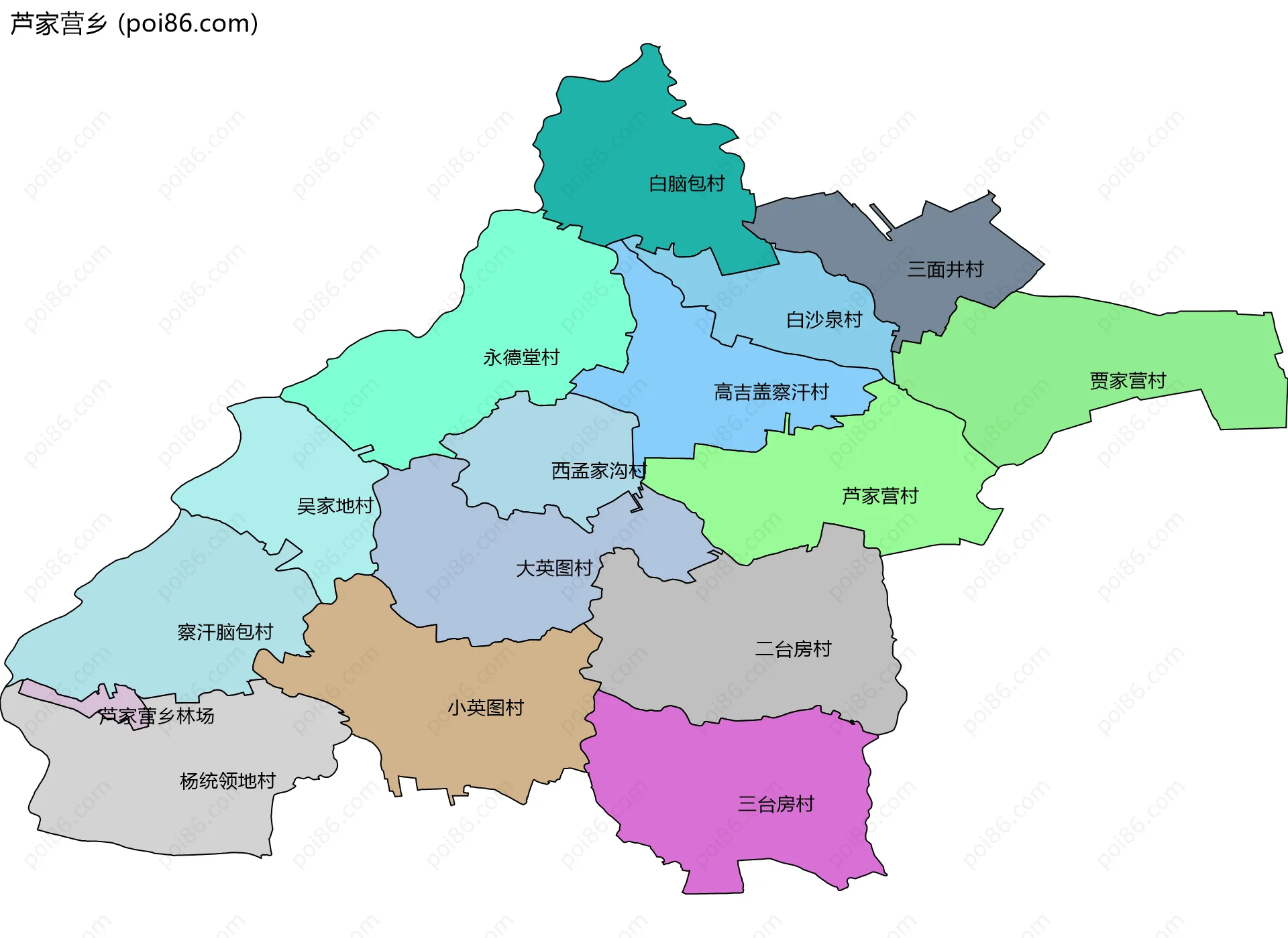 芦家营乡边界地图(五级行政区划)