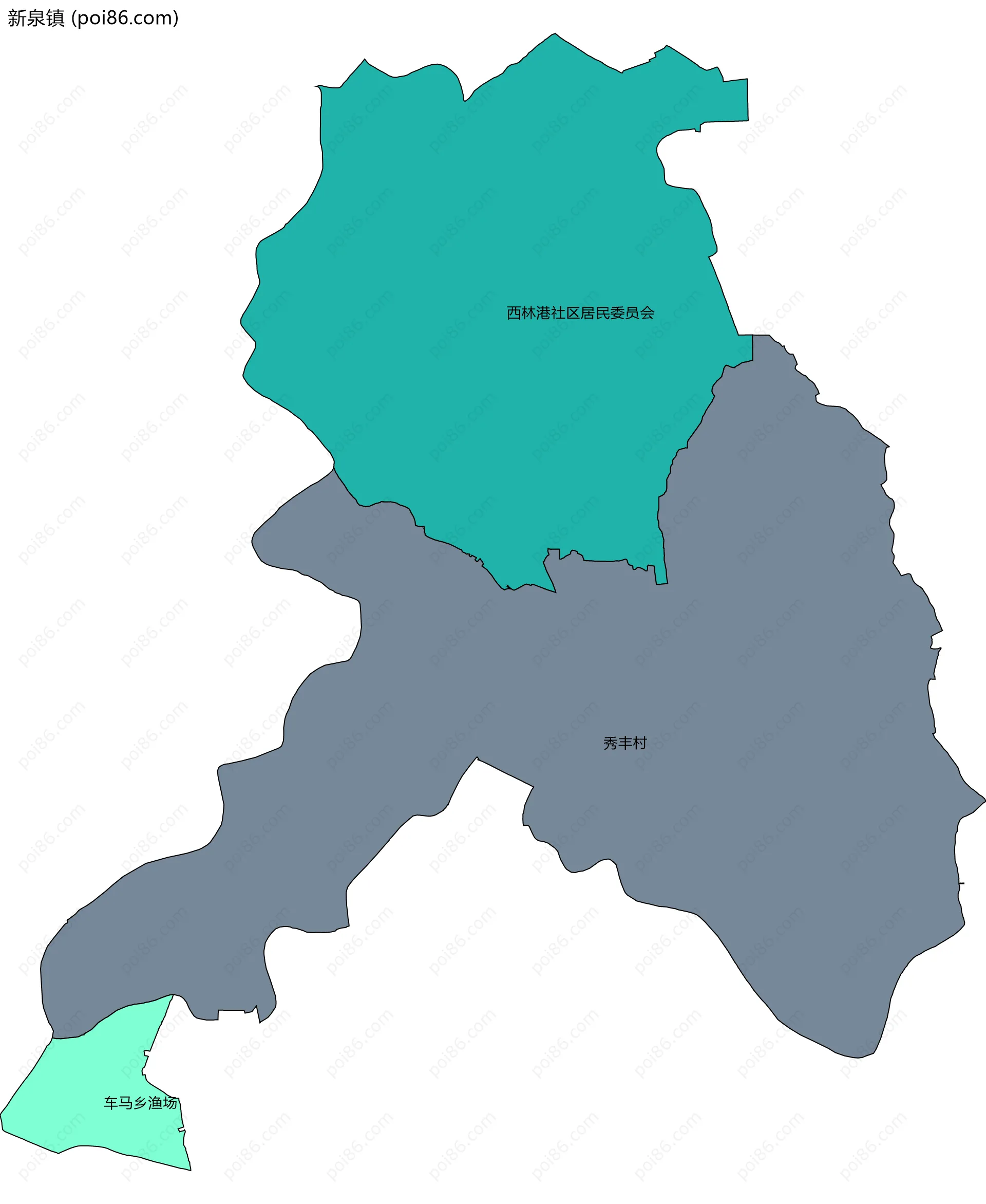 新泉镇边界地图(五级行政区划)