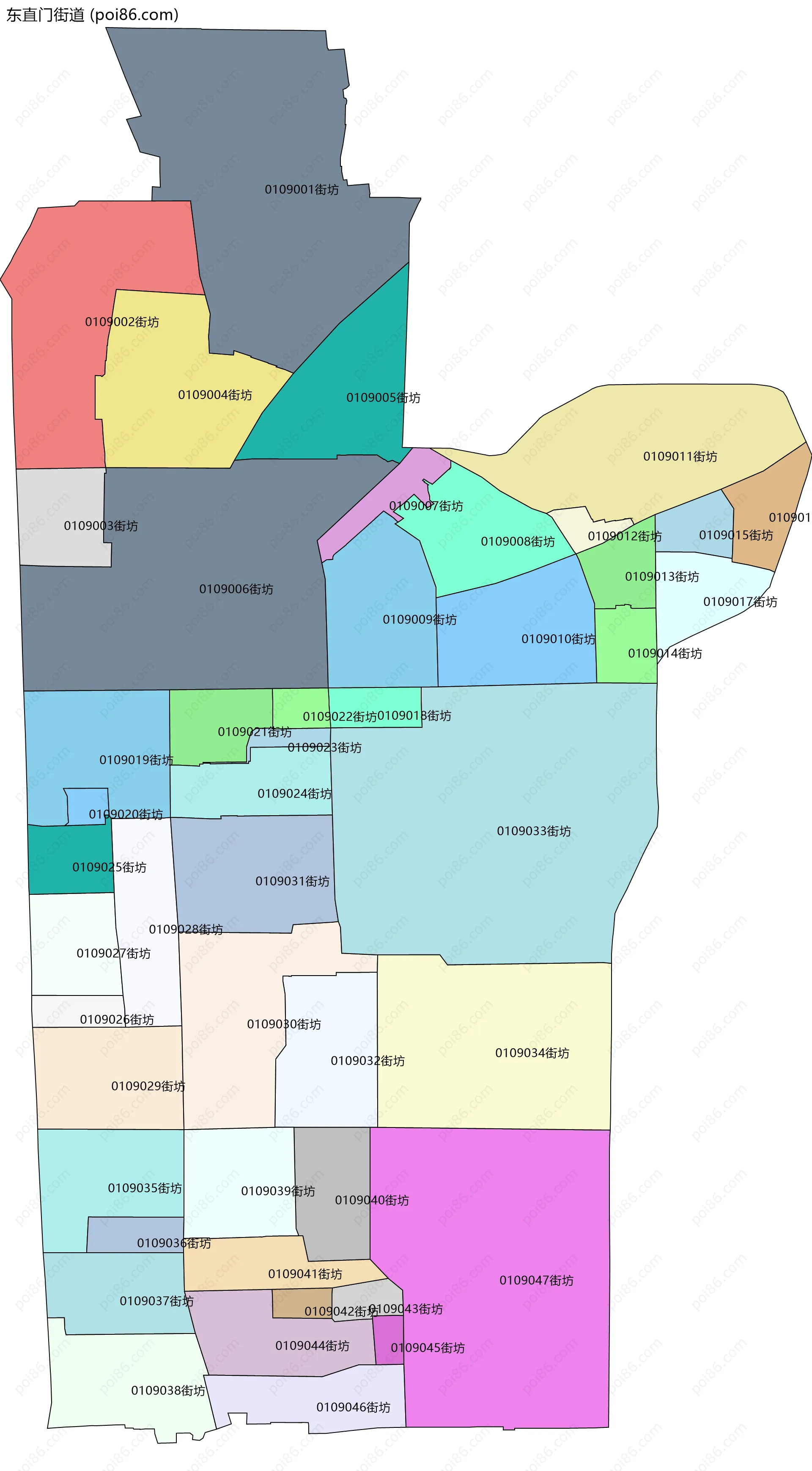 东直门街道边界地图(五级行政区划)