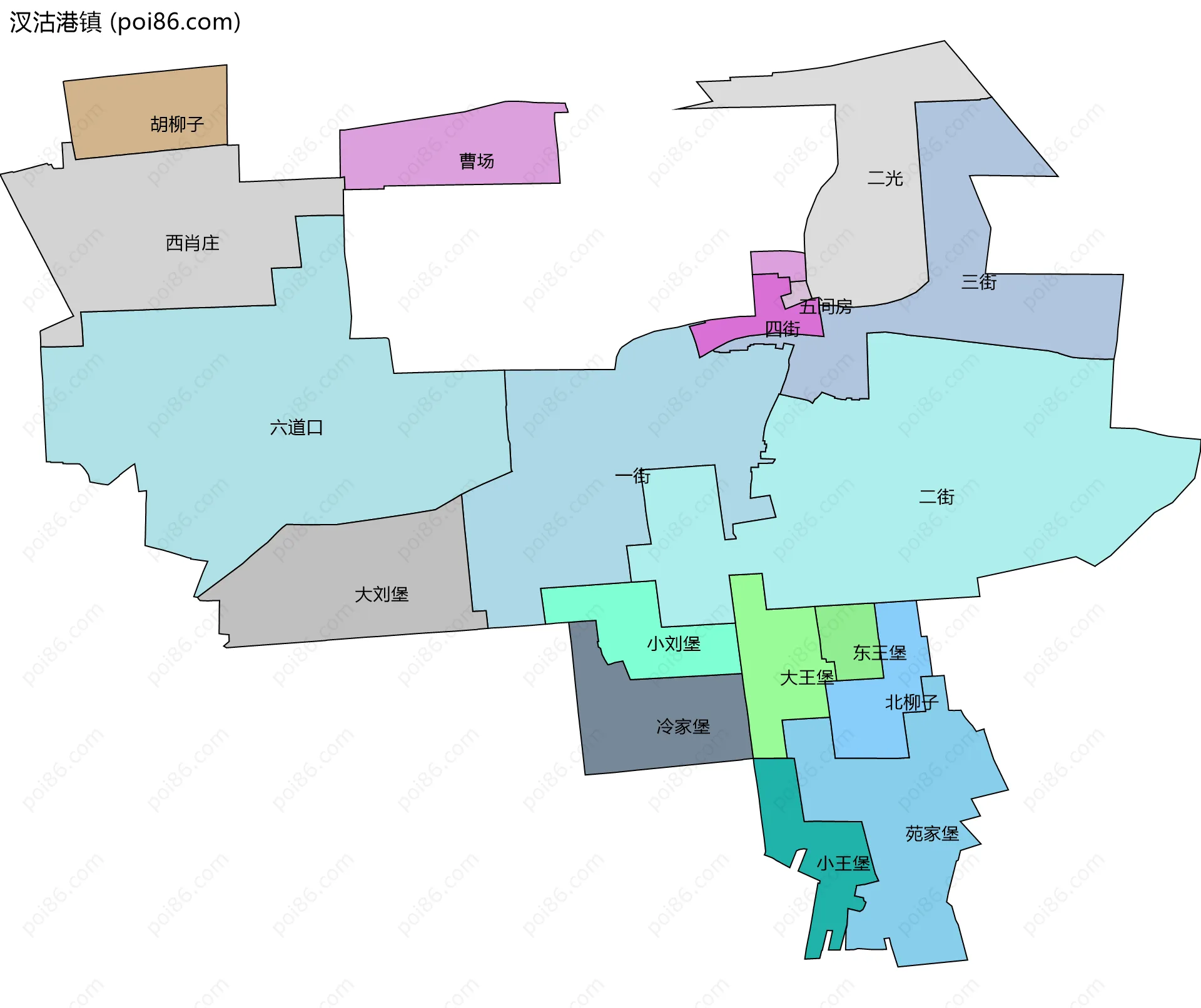 汊沽港镇边界地图(五级行政区划)