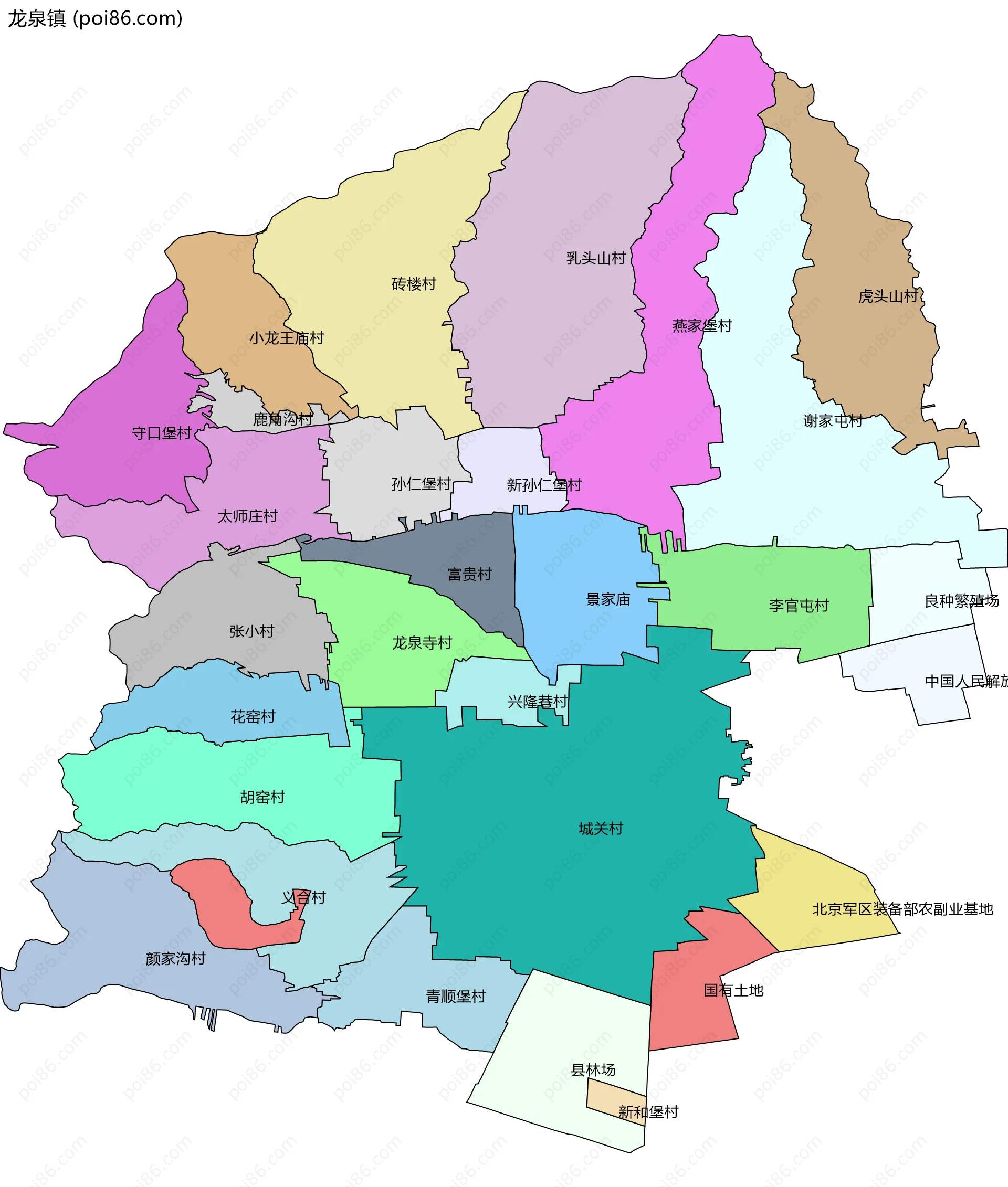 龙泉镇边界地图(五级行政区划)