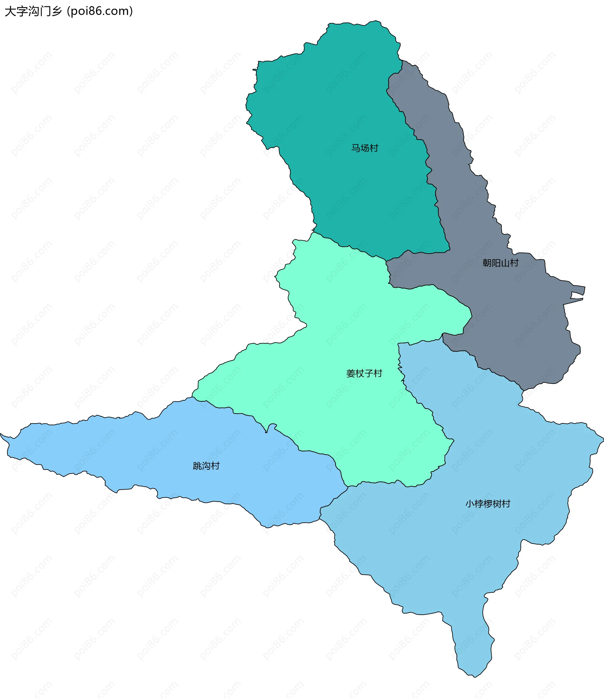 大字沟门乡边界地图(五级行政区划)