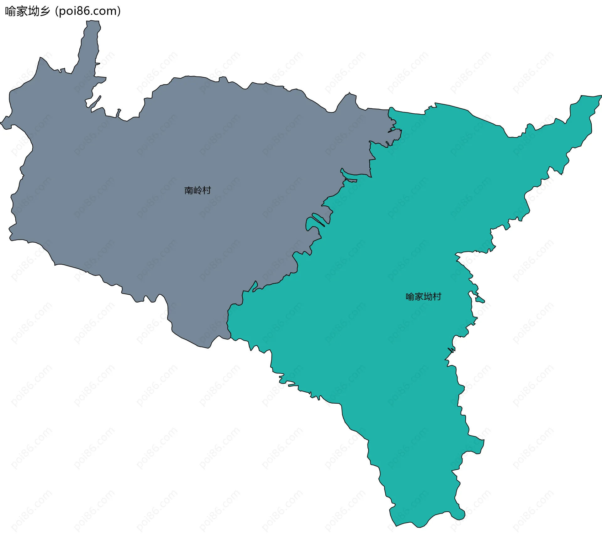 喻家坳乡边界地图(五级行政区划)