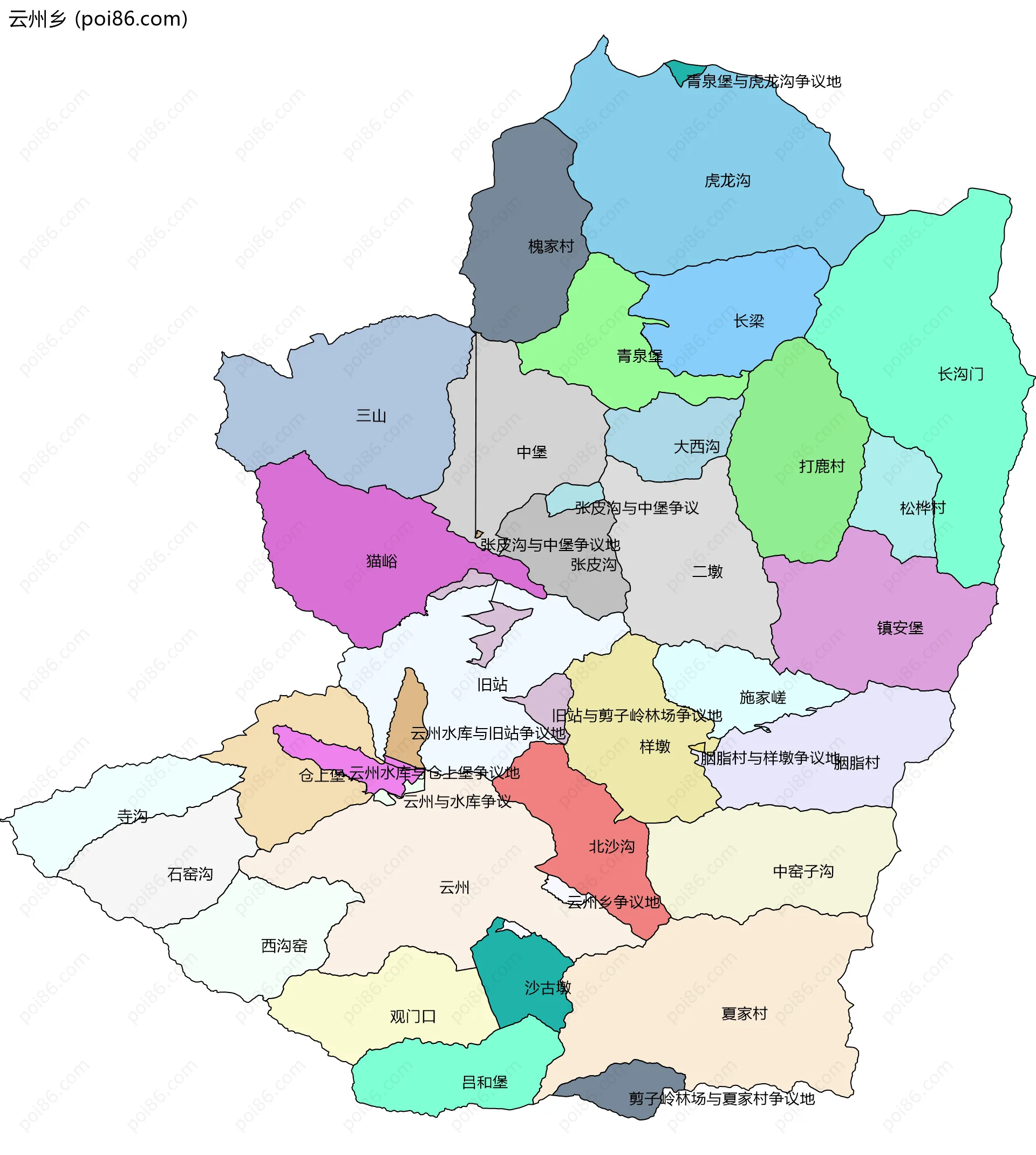 云州乡边界地图(五级行政区划)