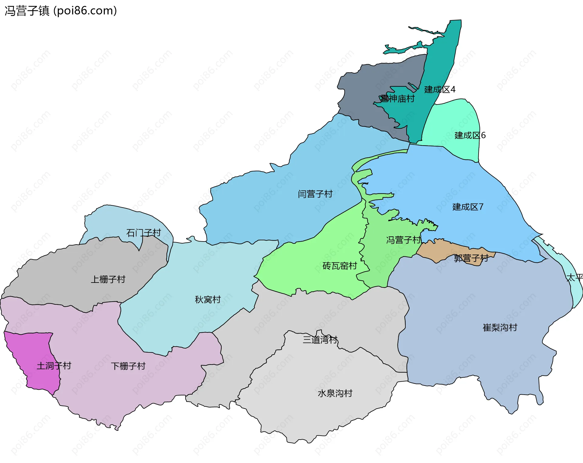 冯营子镇边界地图(五级行政区划)