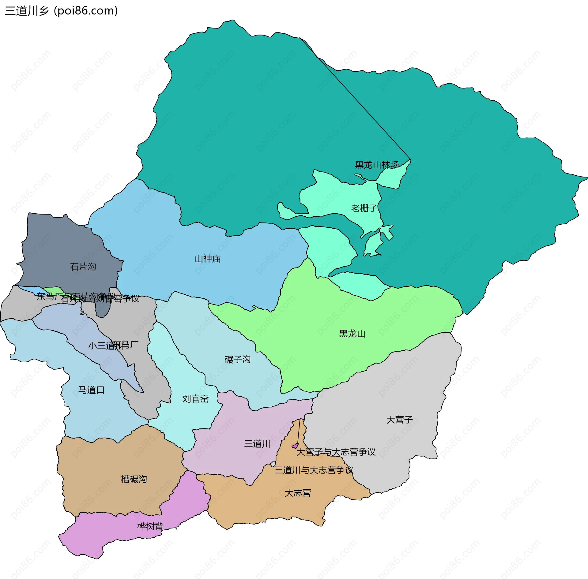 三道川乡边界地图(五级行政区划)