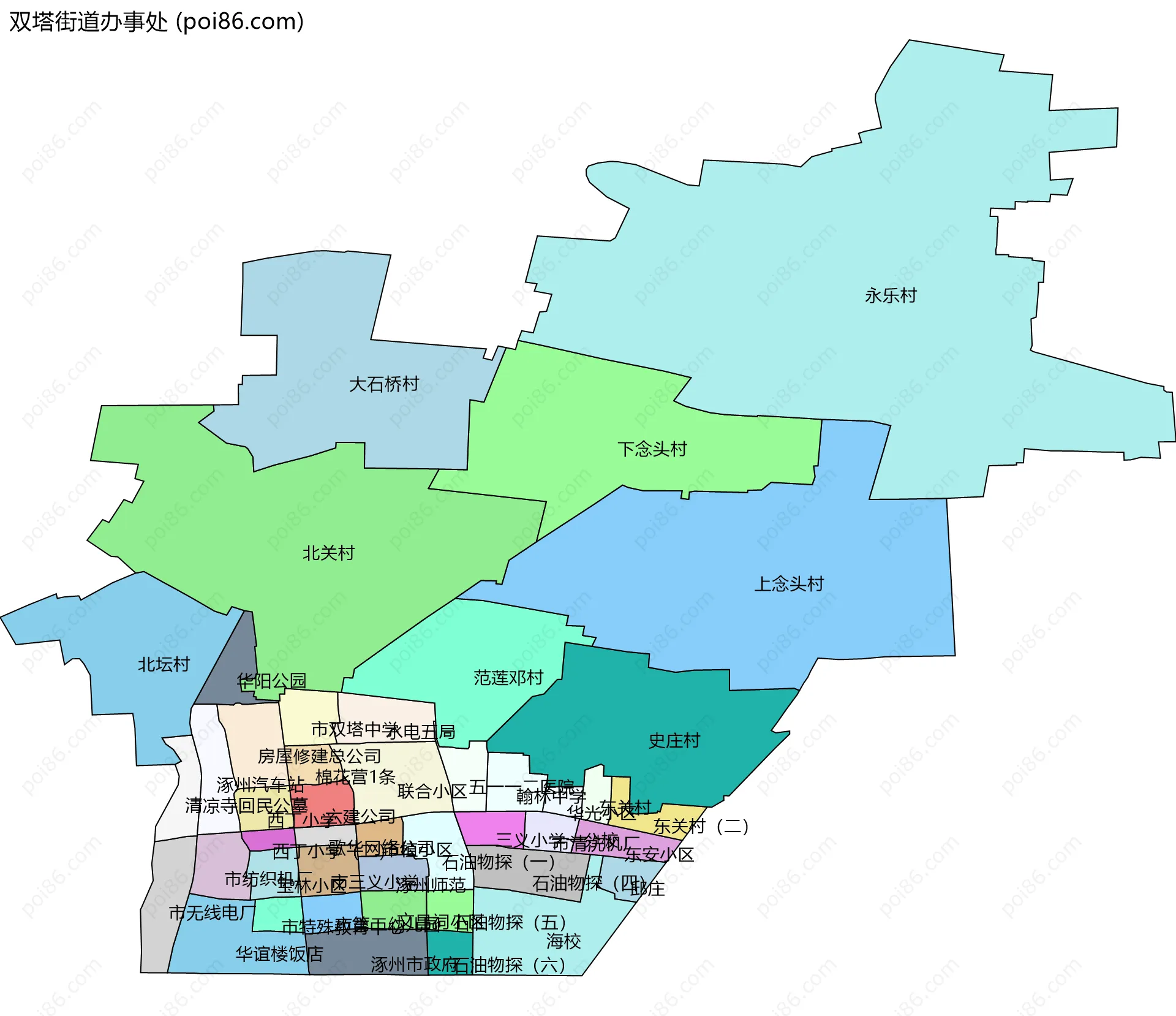 双塔街道办事处边界地图(五级行政区划)