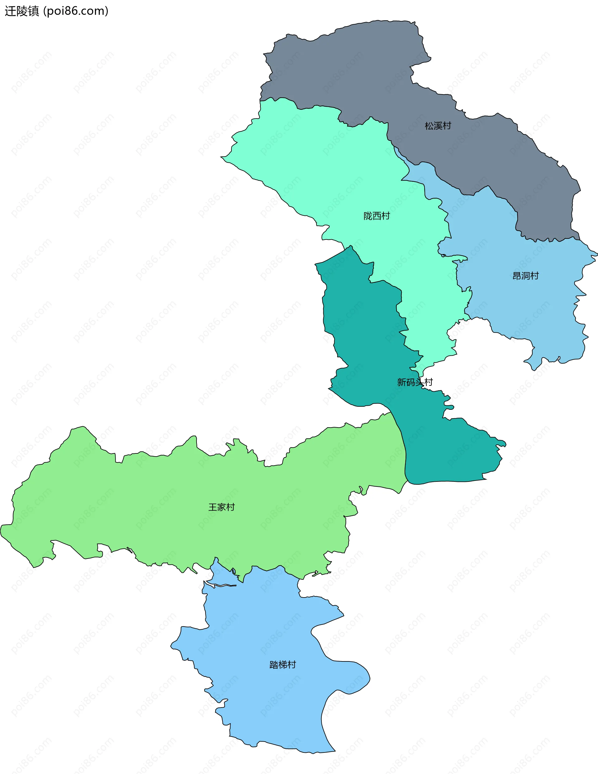 迁陵镇边界地图(五级行政区划)