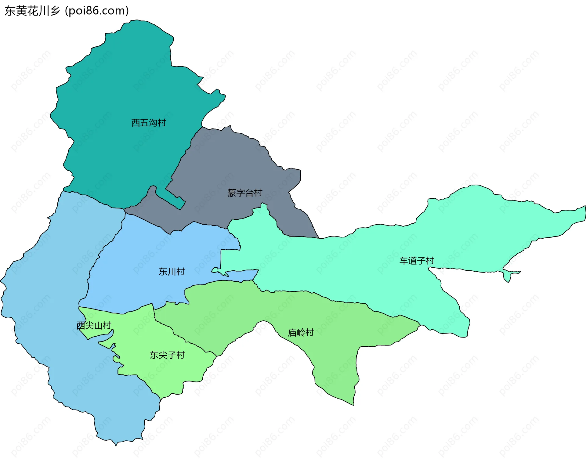 东黄花川乡边界地图(五级行政区划)