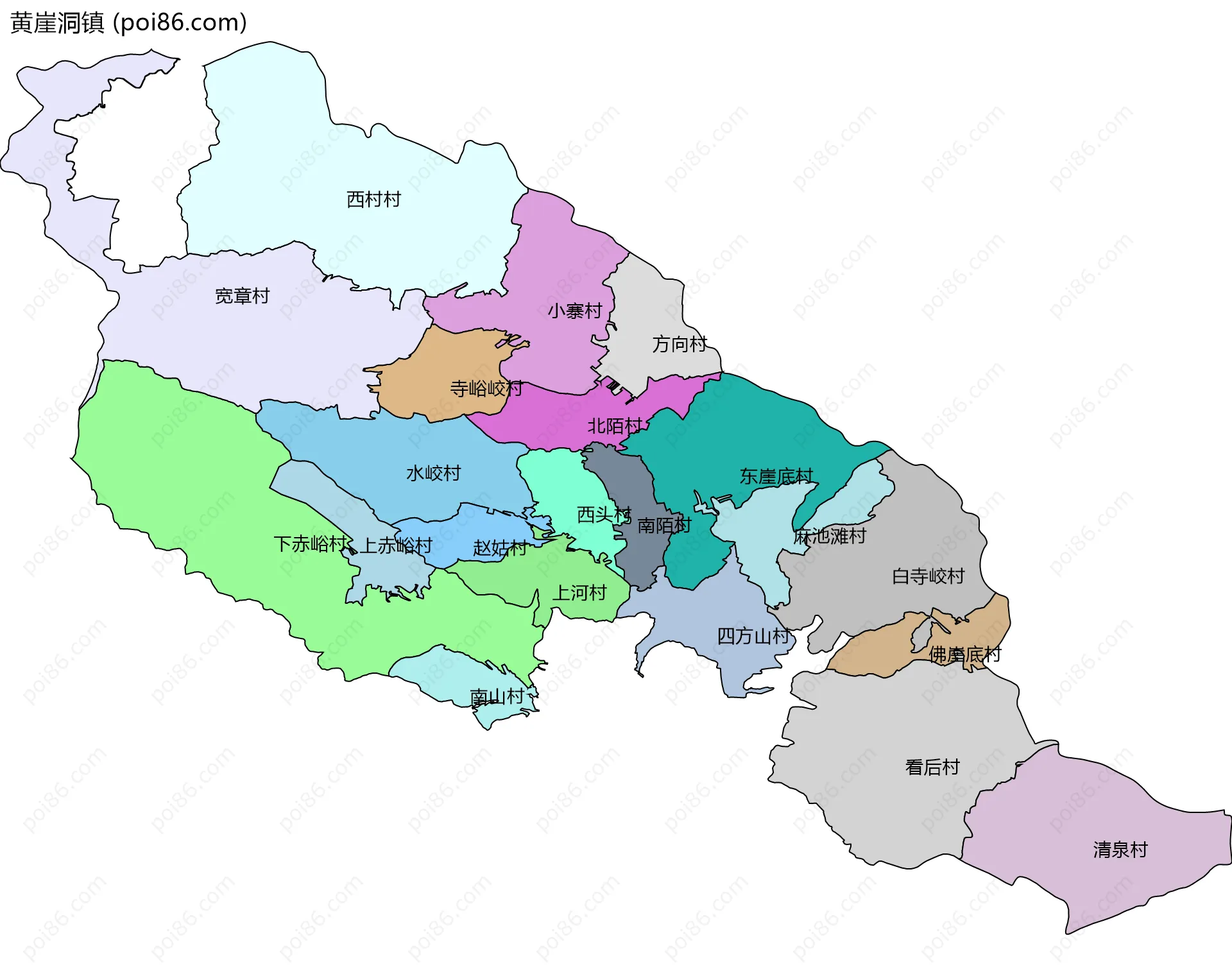 黄崖洞镇边界地图(五级行政区划)