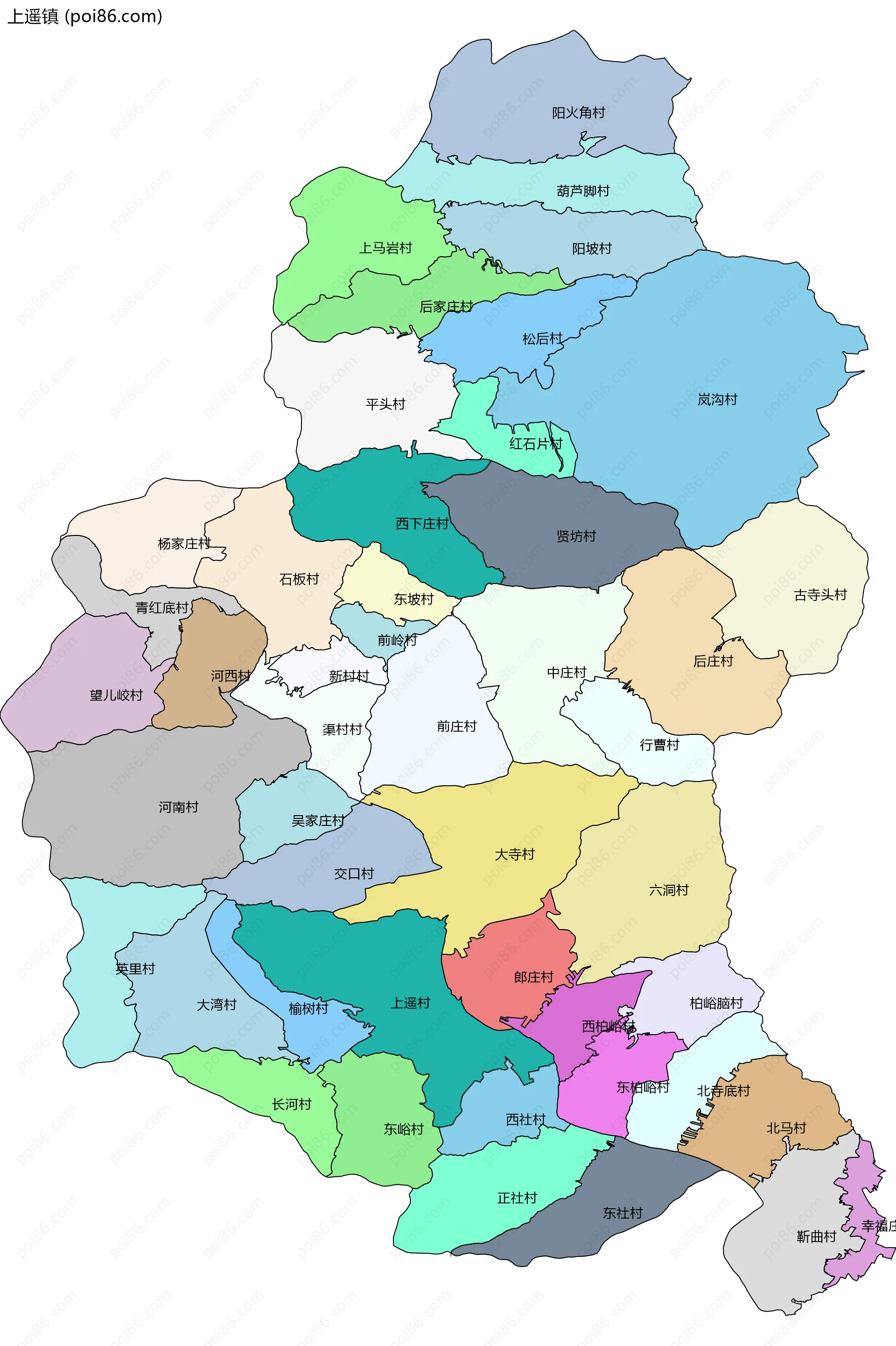 上遥镇边界地图(五级行政区划)