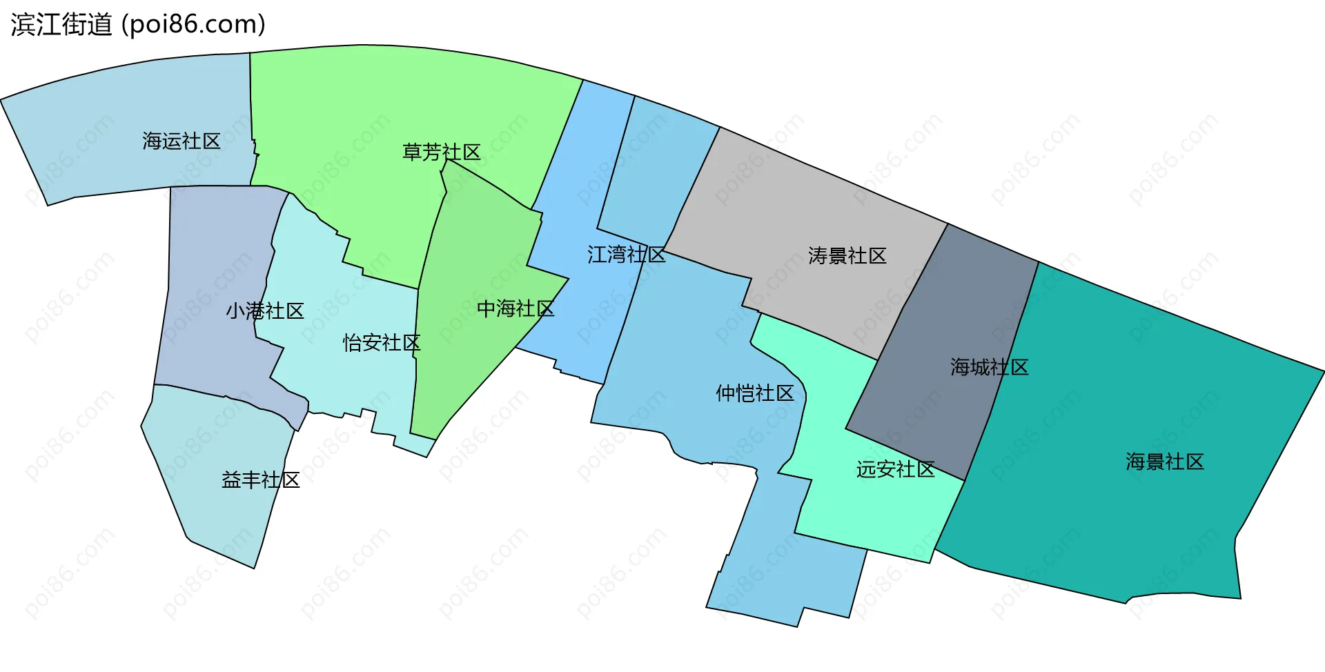 滨江街道边界地图(五级行政区划)