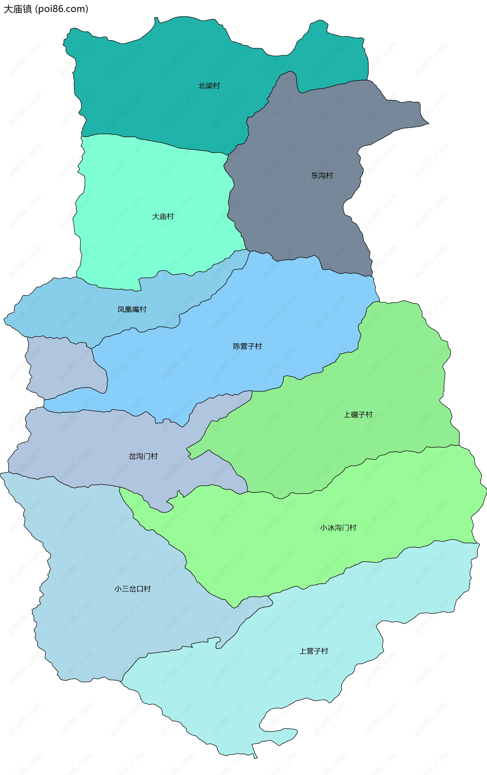 大庙镇边界地图(五级行政区划)