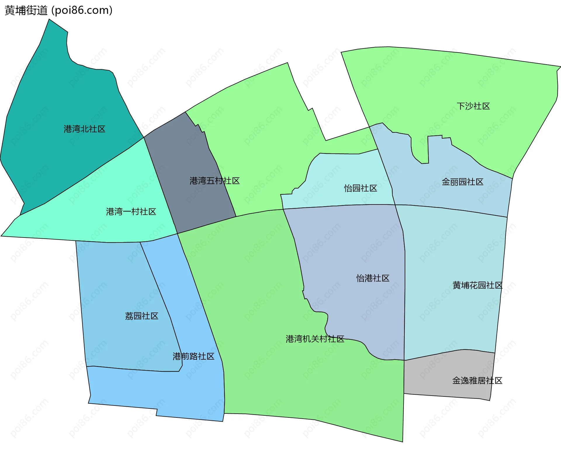 黄埔街道边界地图(五级行政区划)