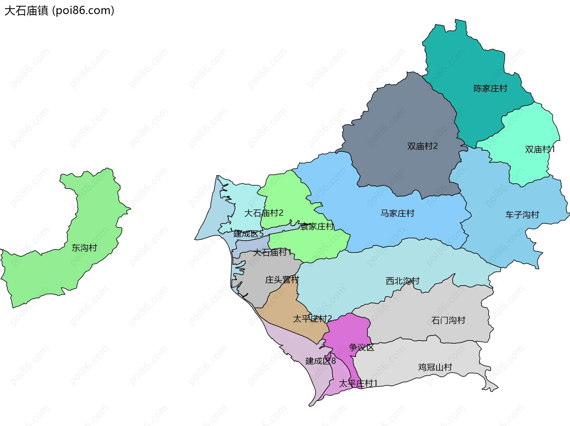 大石庙镇边界地图(五级行政区划)