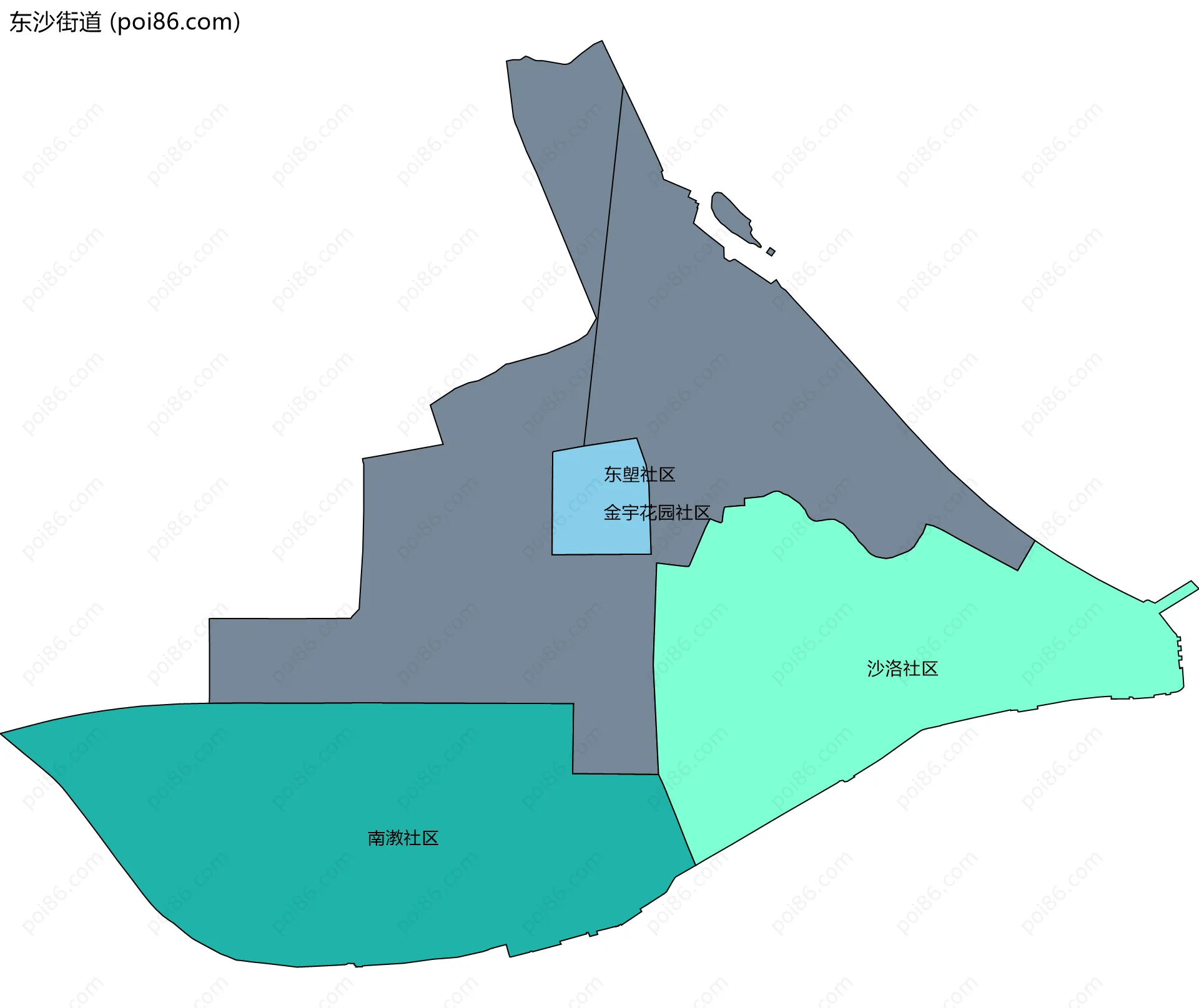 东沙街道边界地图(五级行政区划)