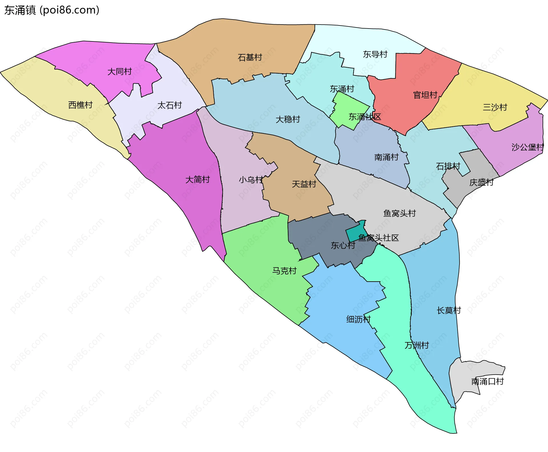 东涌镇边界地图(五级行政区划)