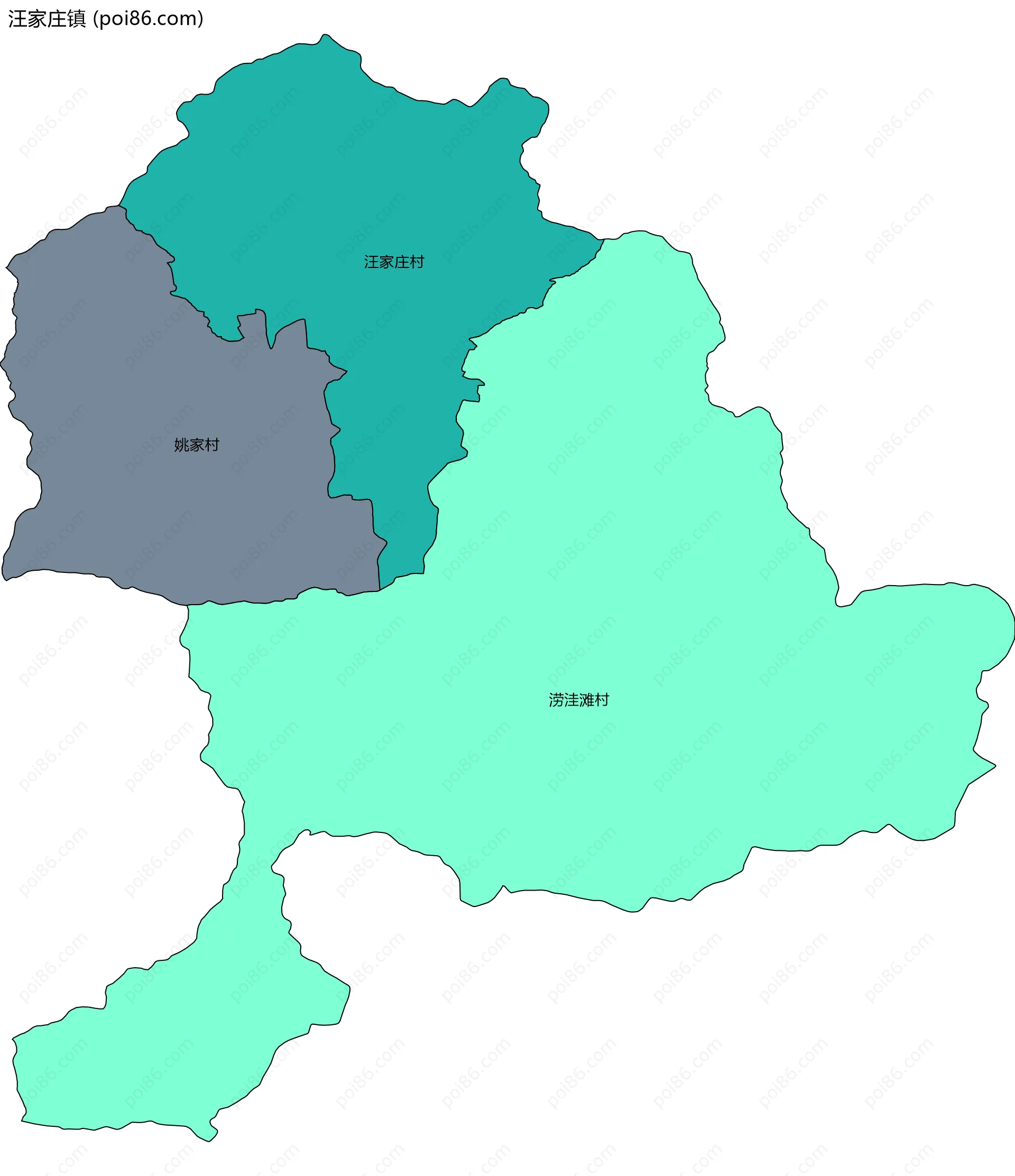 汪家庄镇边界地图(五级行政区划)