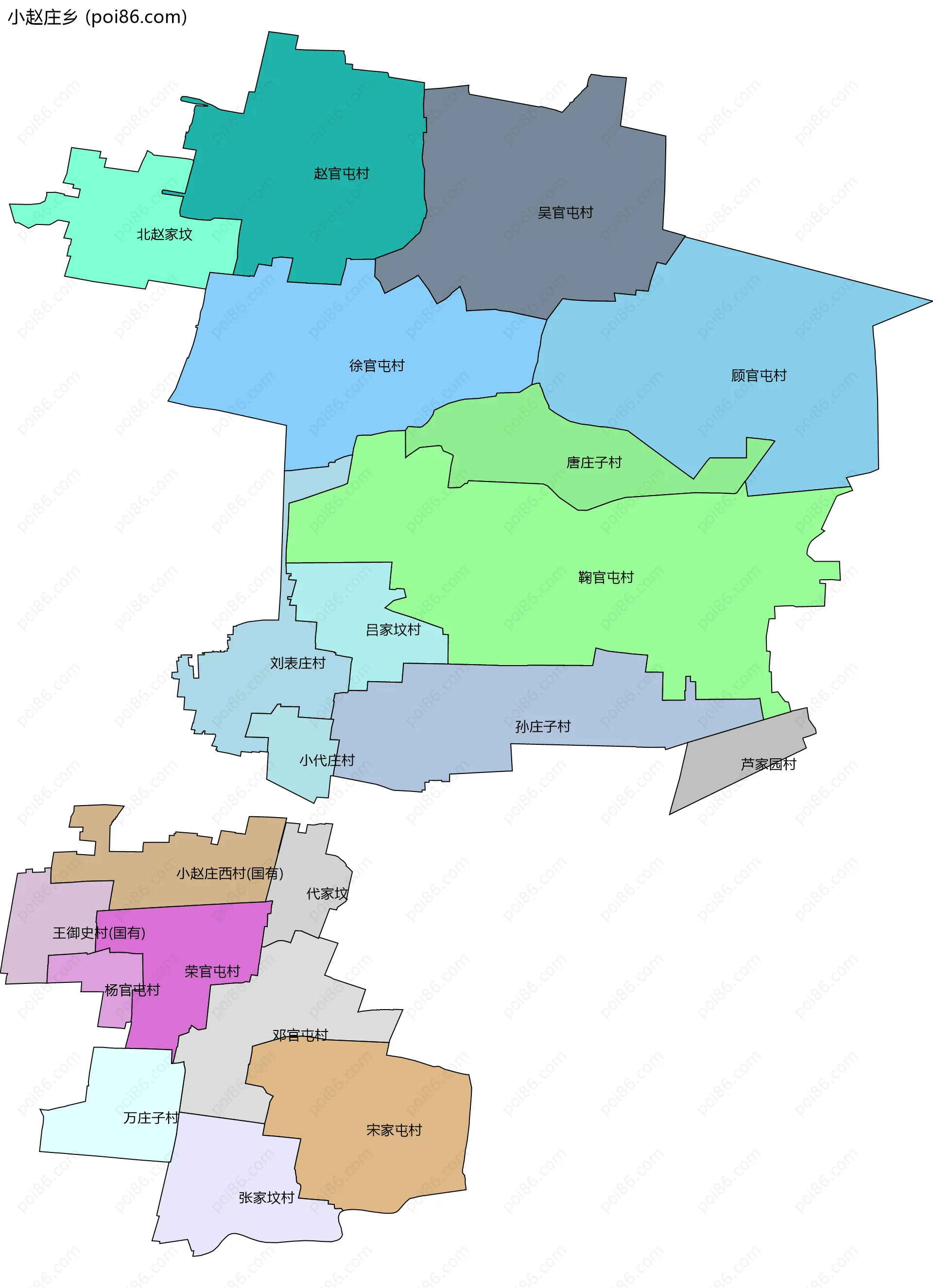 小赵庄乡边界地图(五级行政区划)