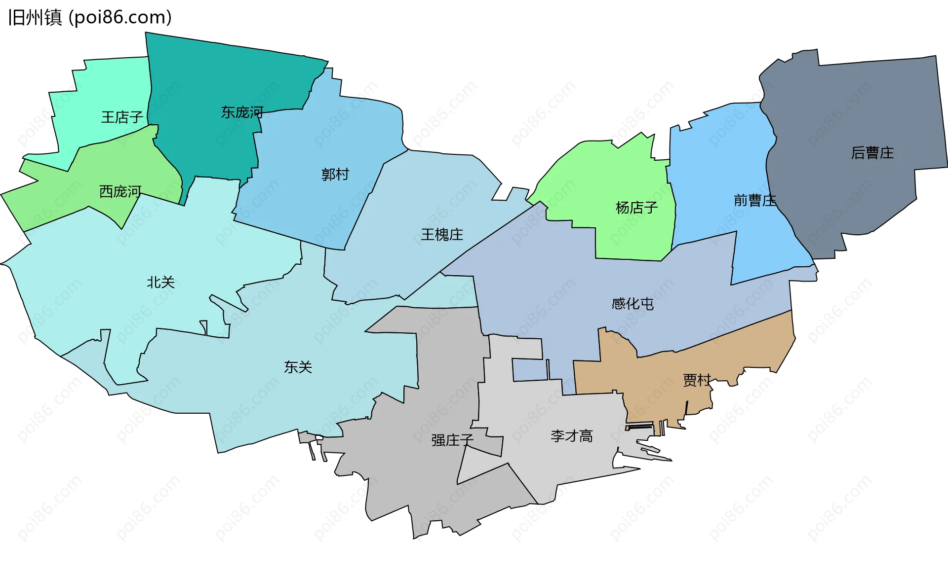 旧州镇边界地图(五级行政区划)