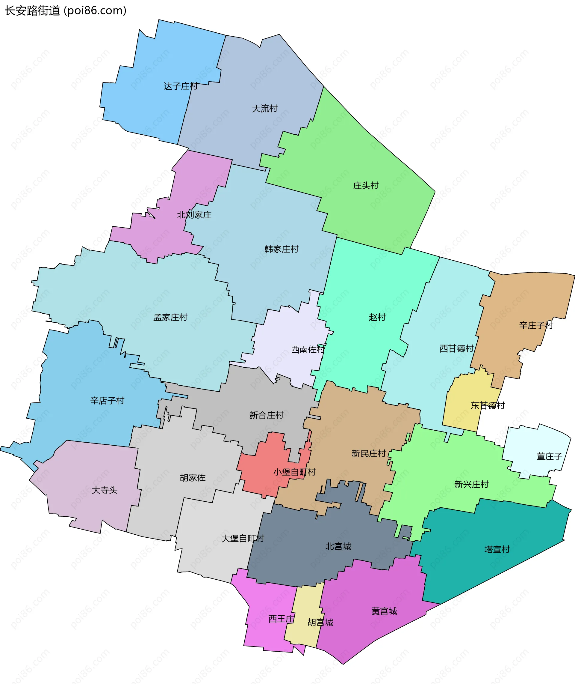 长安路街道边界地图(五级行政区划)