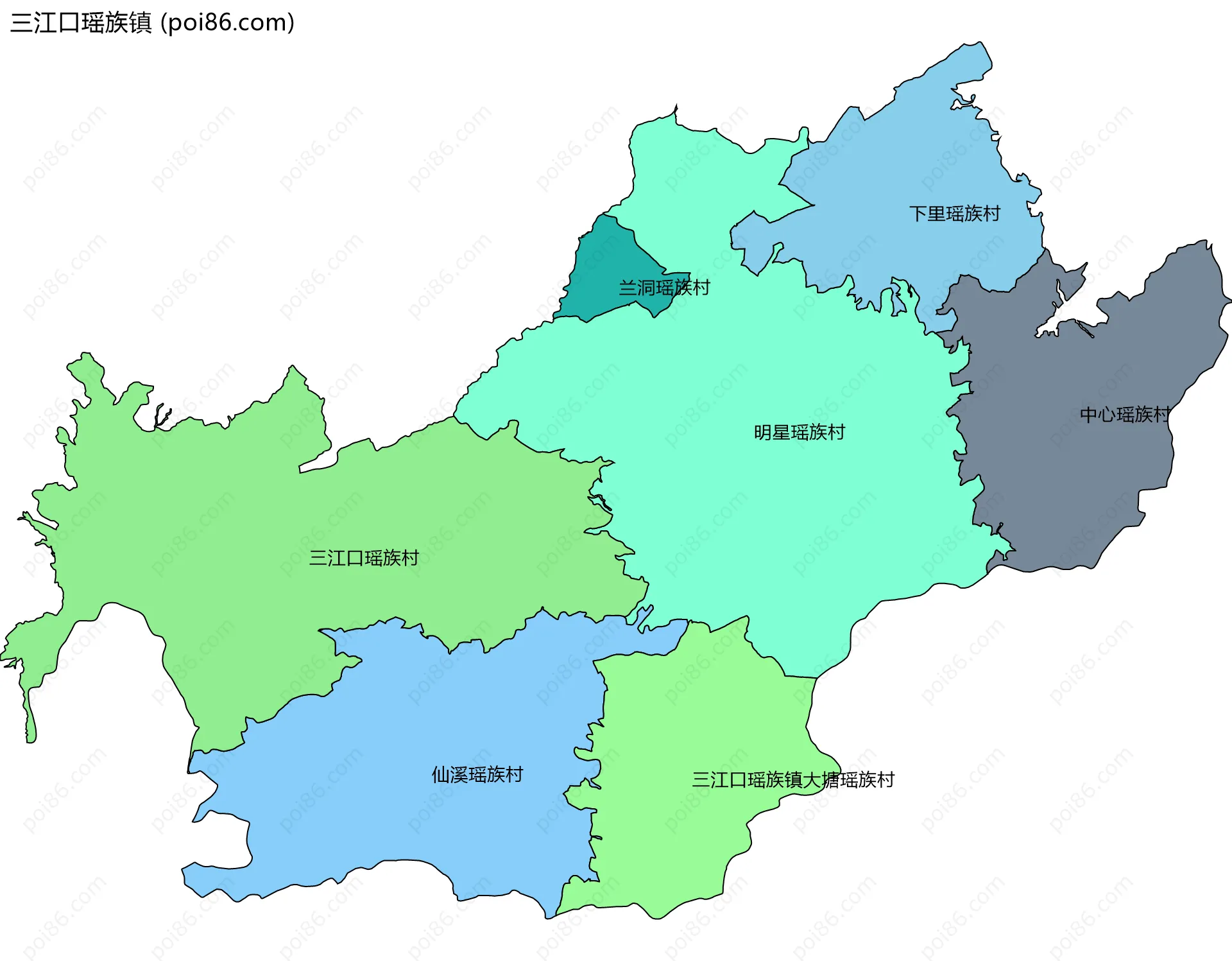 三江口瑶族镇边界地图(五级行政区划)