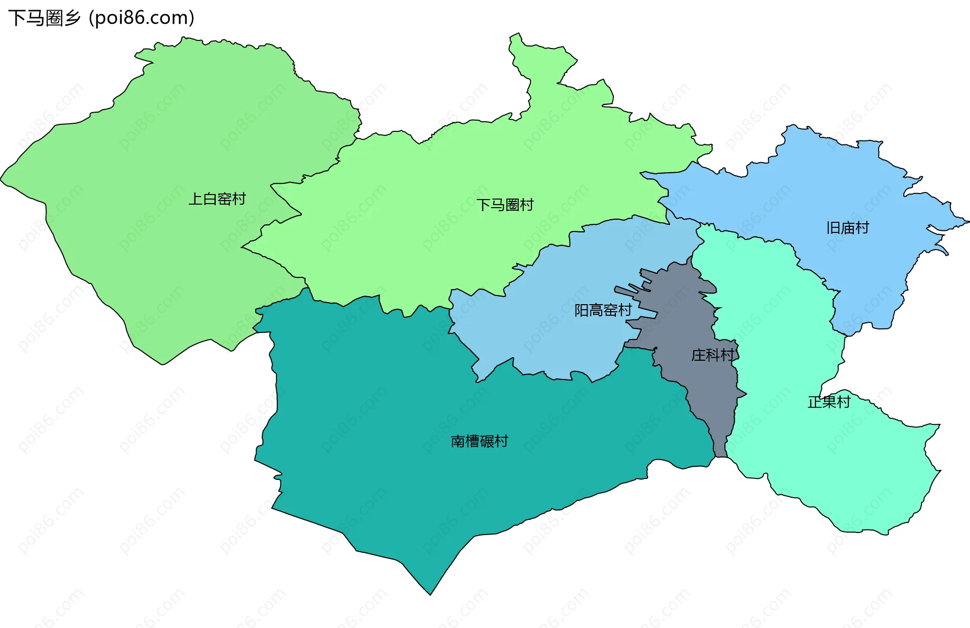 下马圈乡边界地图(五级行政区划)