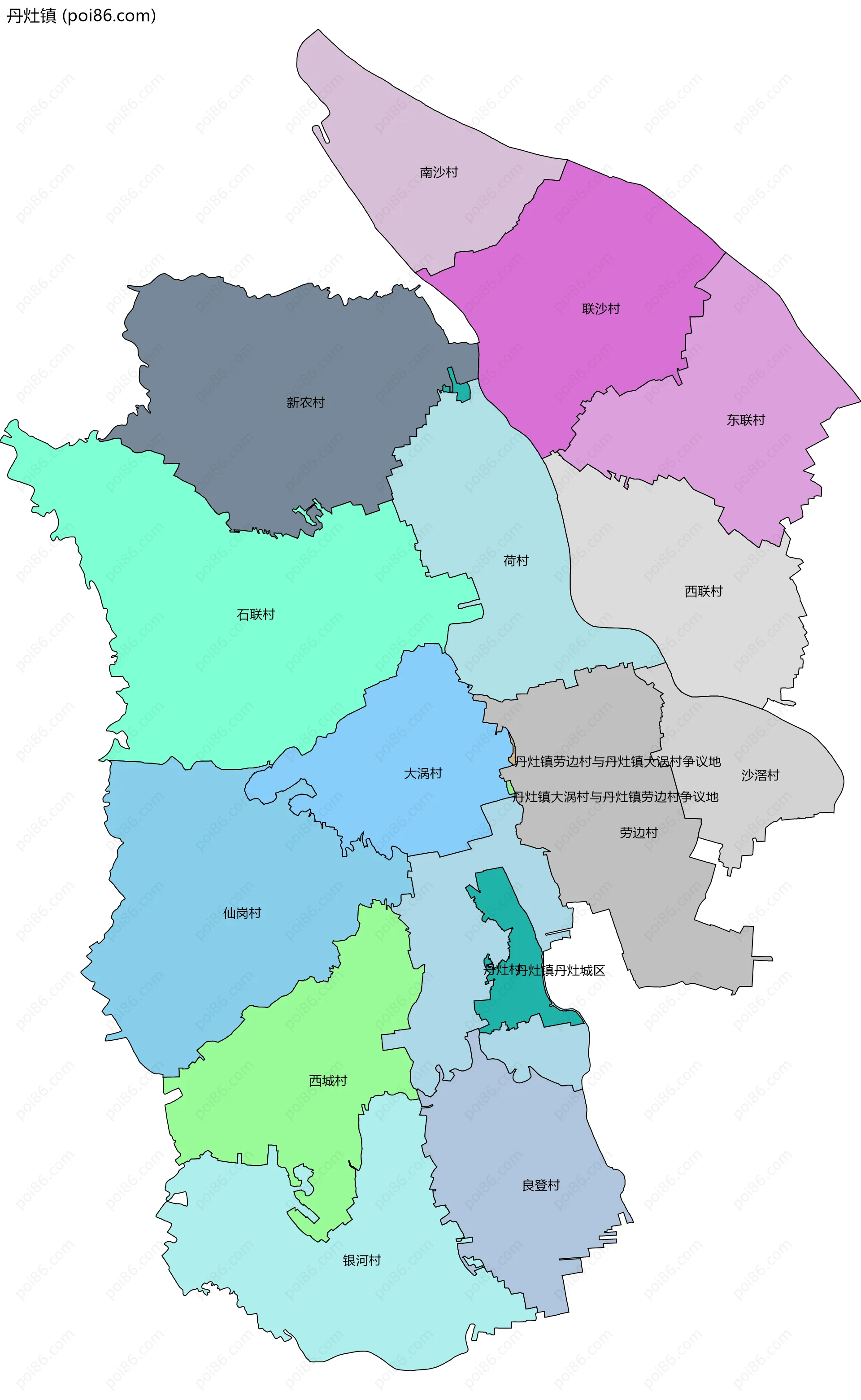 丹灶镇边界地图(五级行政区划)