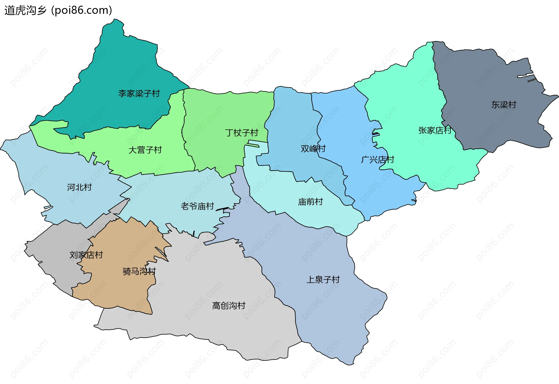 道虎沟乡边界地图(五级行政区划)