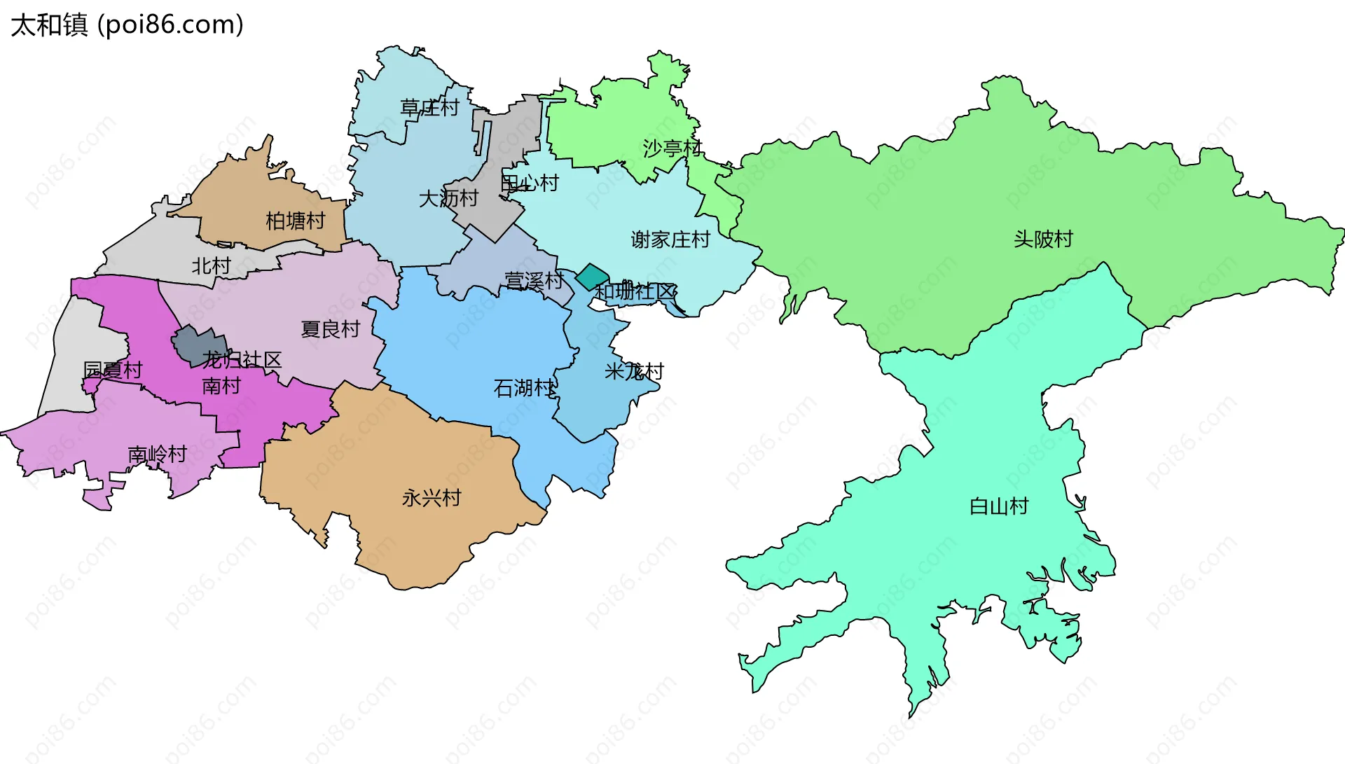 太和镇边界地图(五级行政区划)