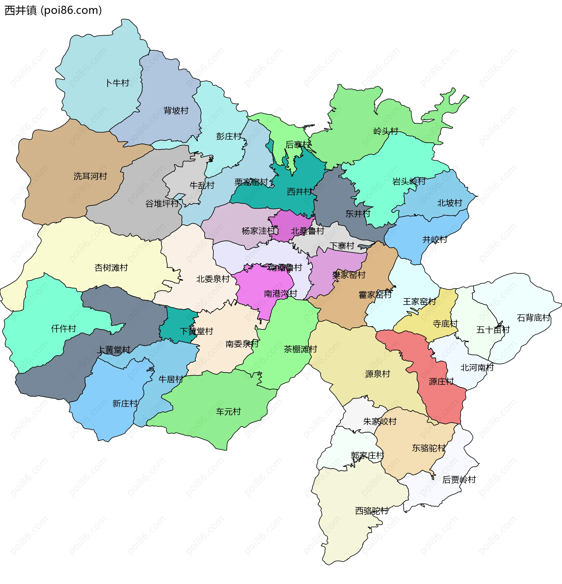 西井镇边界地图(五级行政区划)