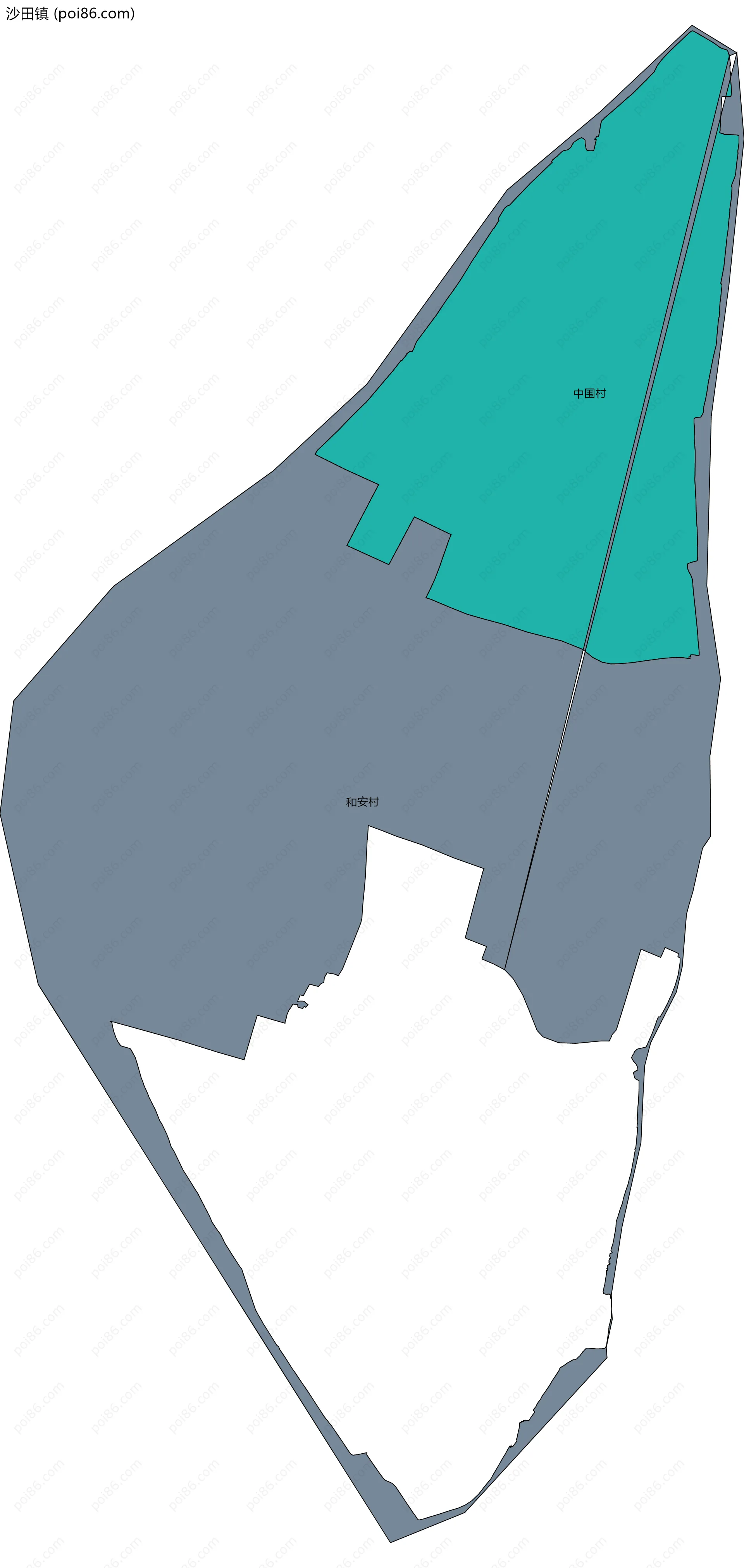 沙田镇边界地图(五级行政区划)