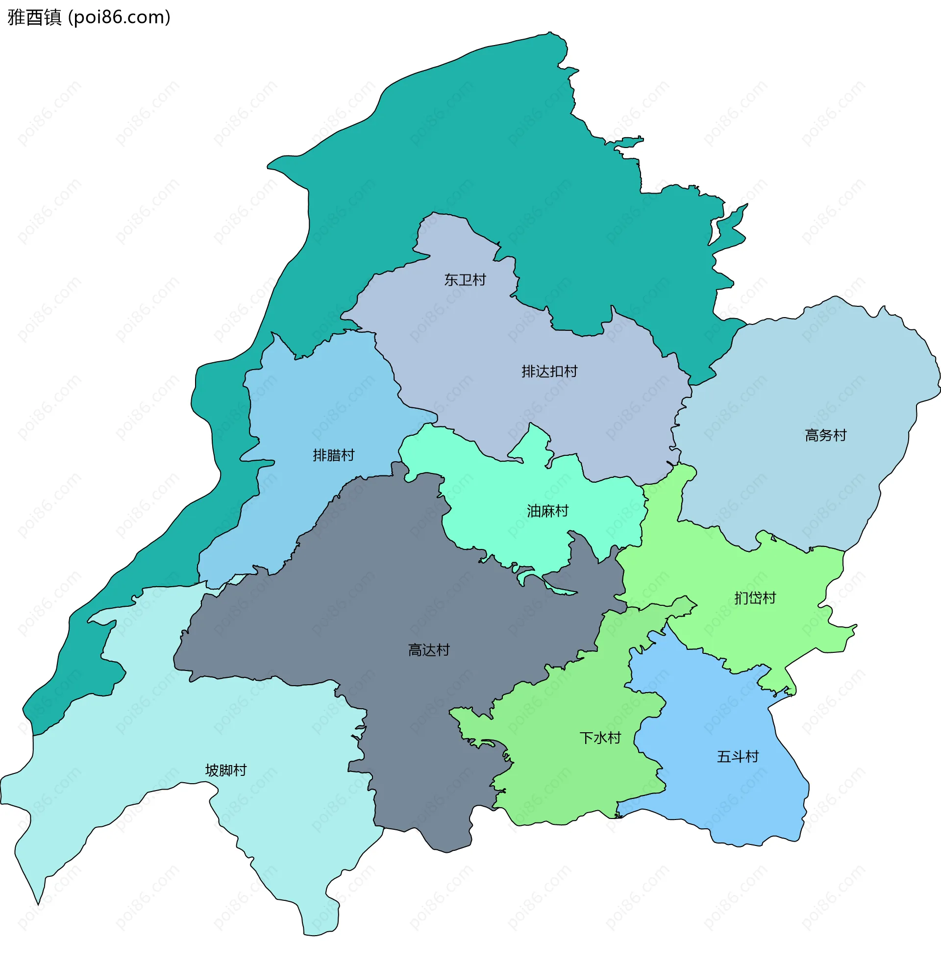 雅酉镇边界地图(五级行政区划)