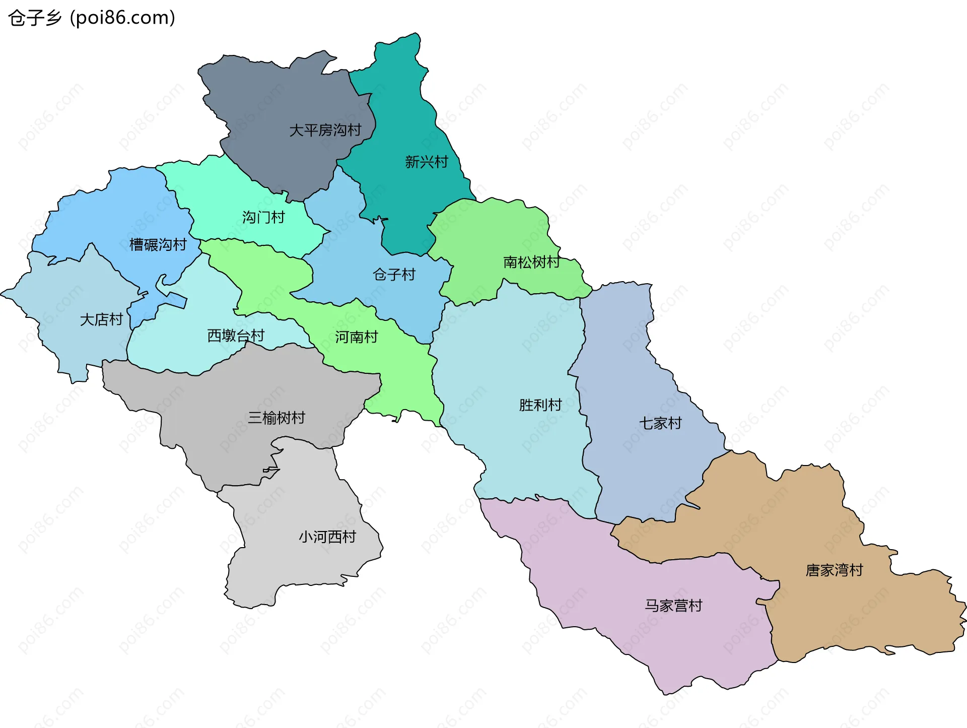仓子乡边界地图(五级行政区划)