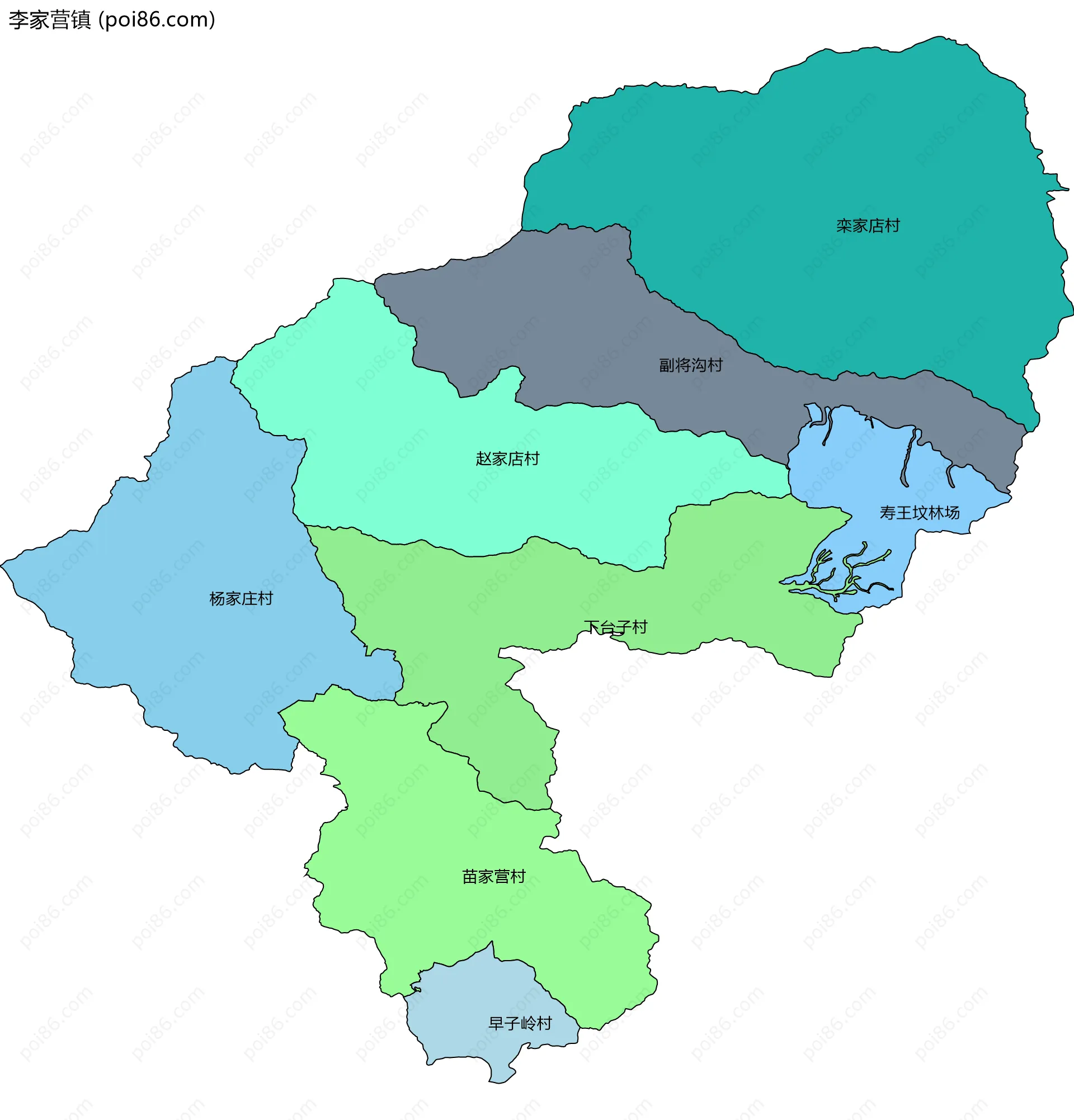 李家营镇边界地图(五级行政区划)