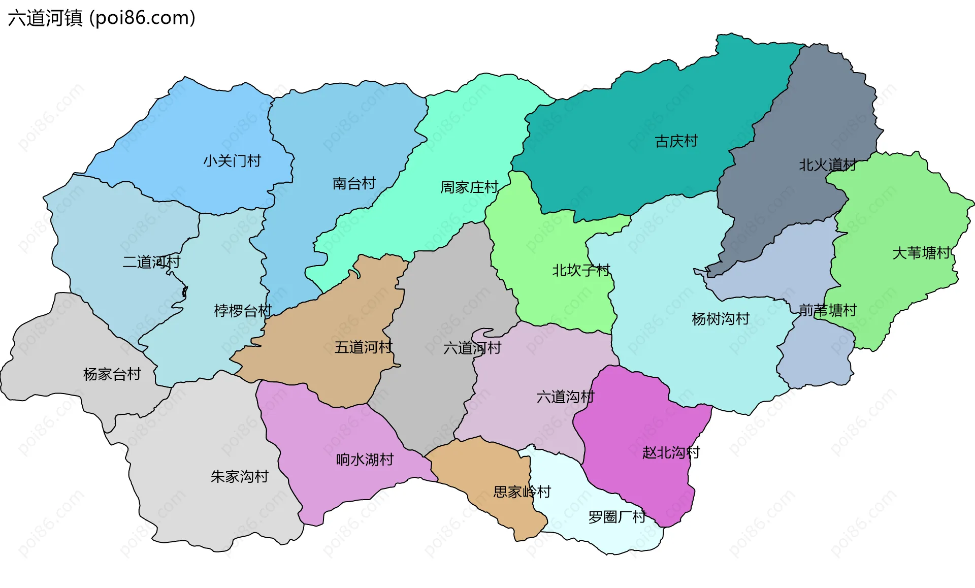 六道河镇边界地图(五级行政区划)