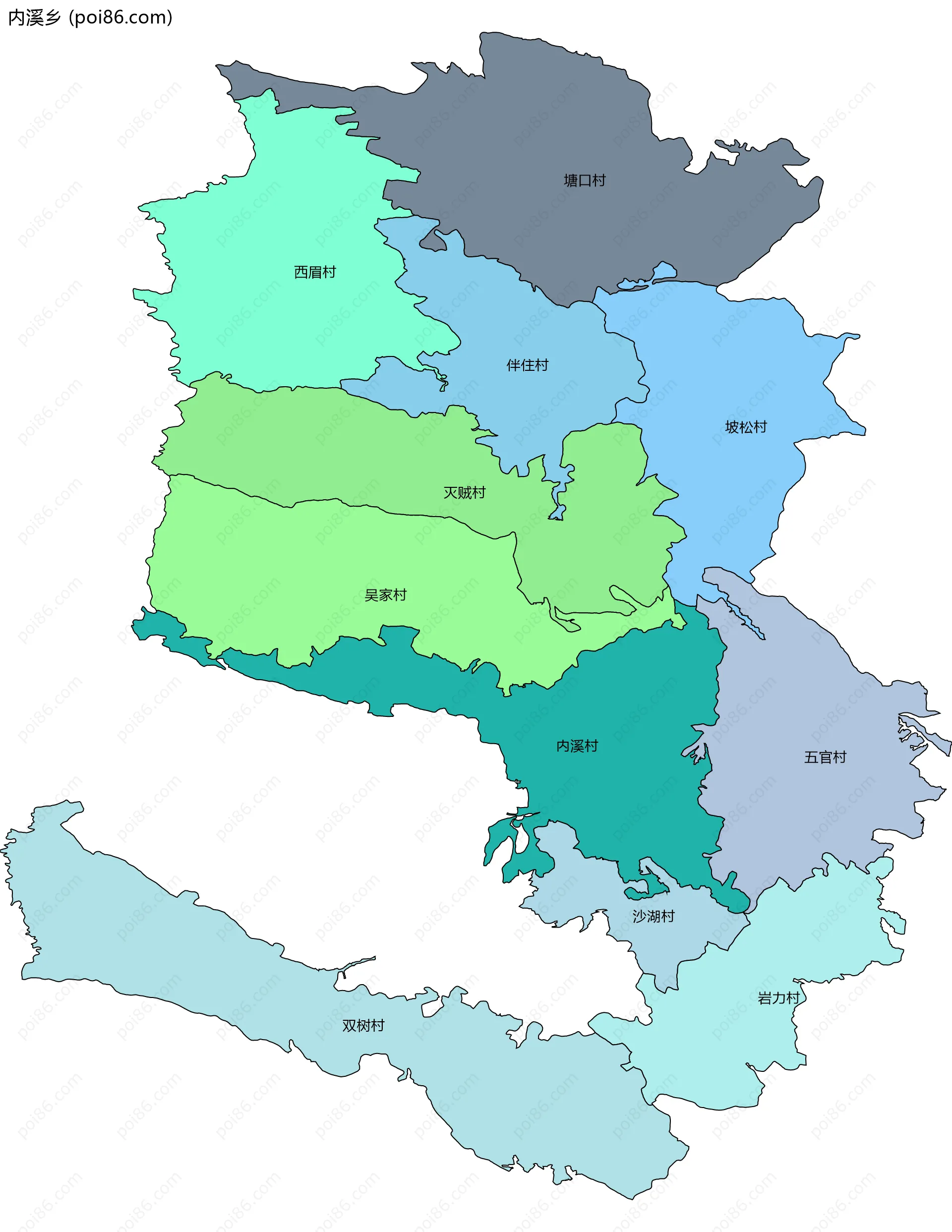 内溪乡边界地图(五级行政区划)