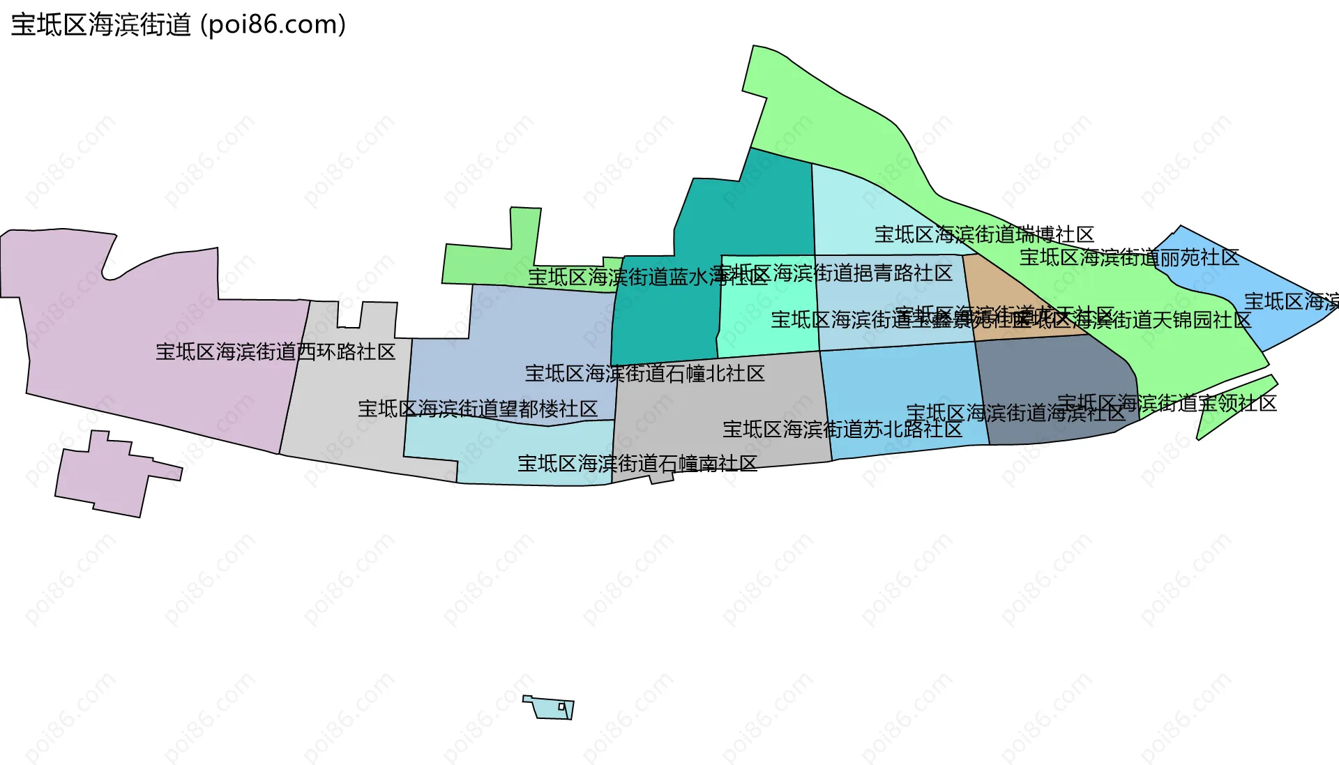 宝坻区海滨街道边界地图(五级行政区划)
