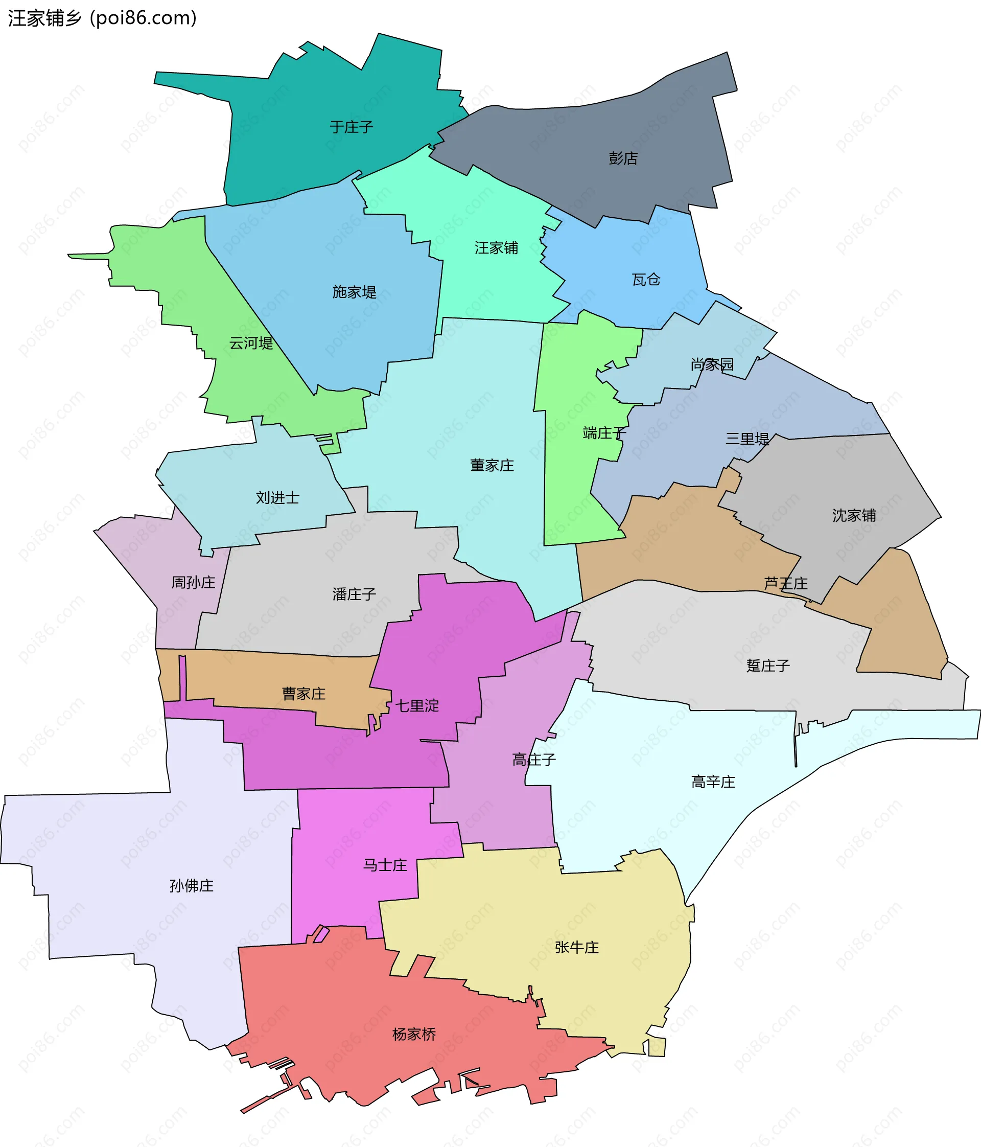汪家铺乡边界地图(五级行政区划)