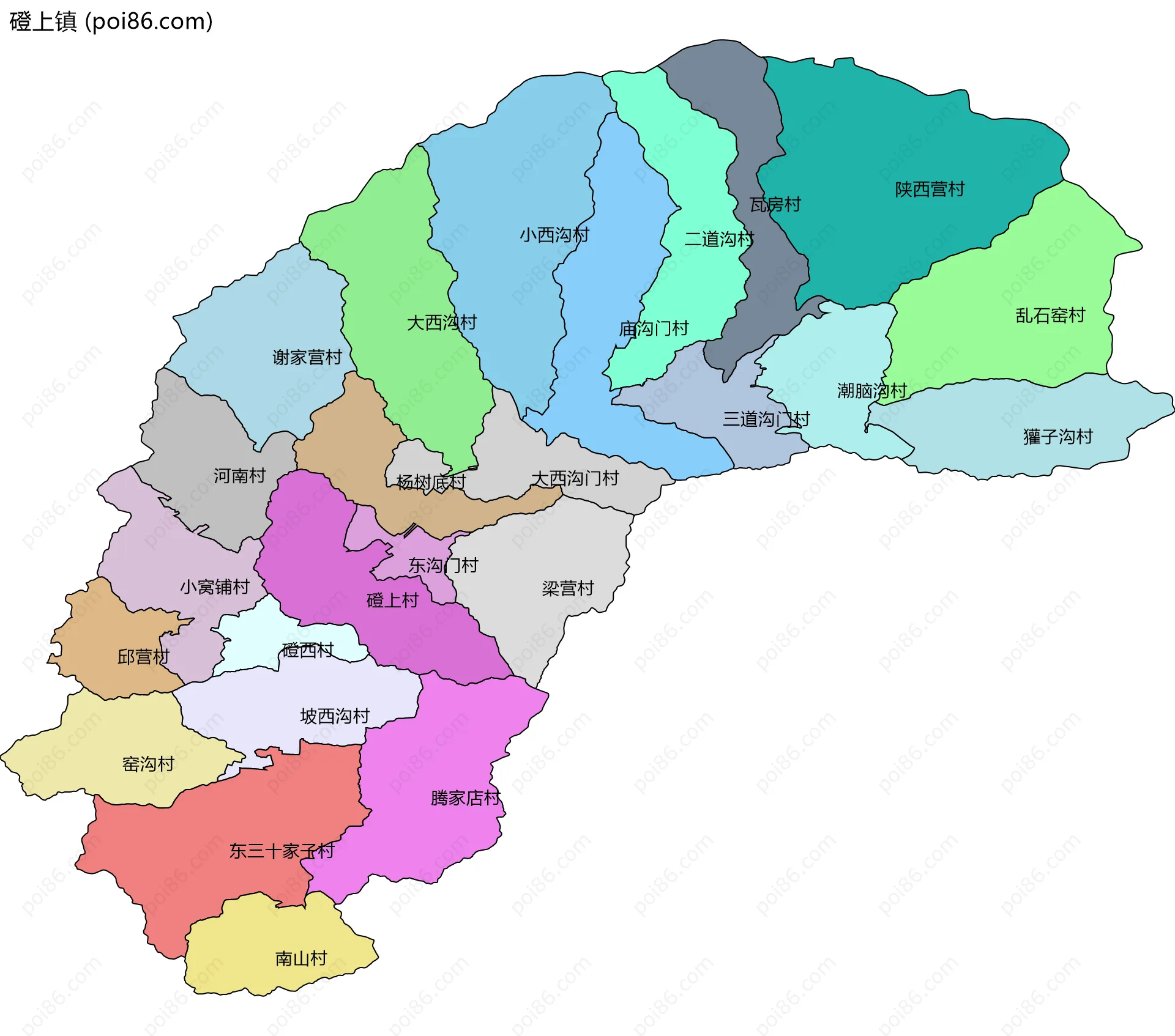 磴上镇边界地图(五级行政区划)