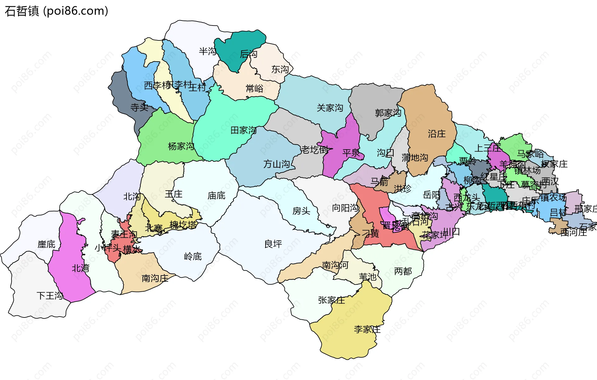 石哲镇边界地图(五级行政区划)