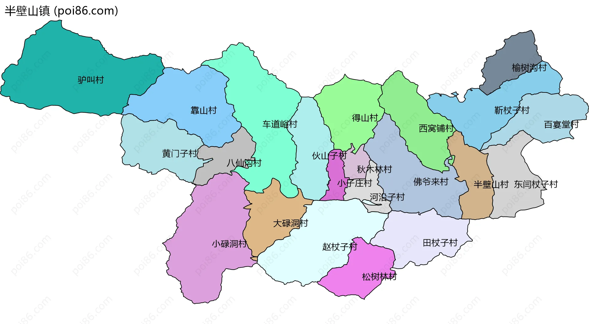半壁山镇边界地图(五级行政区划)
