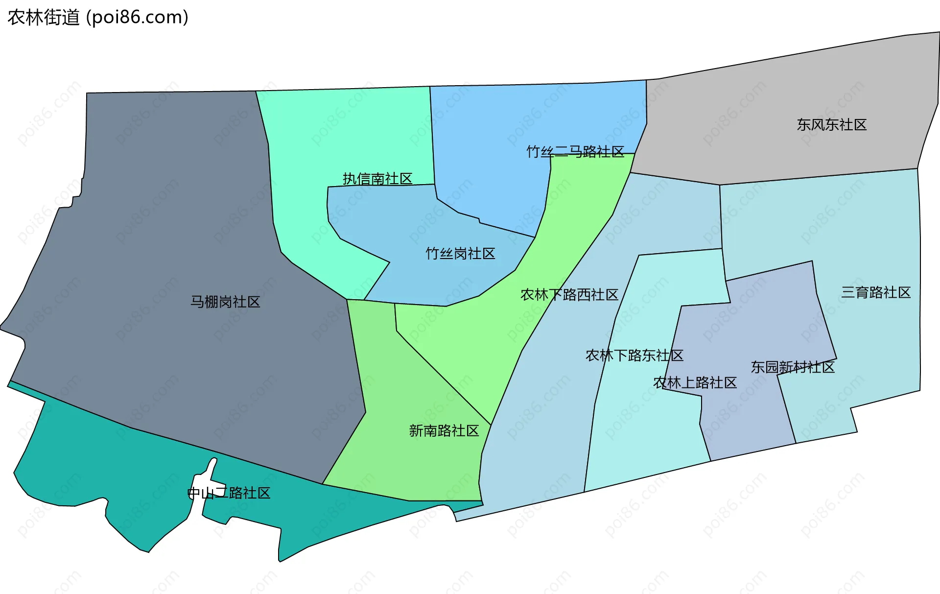 农林街道边界地图(五级行政区划)