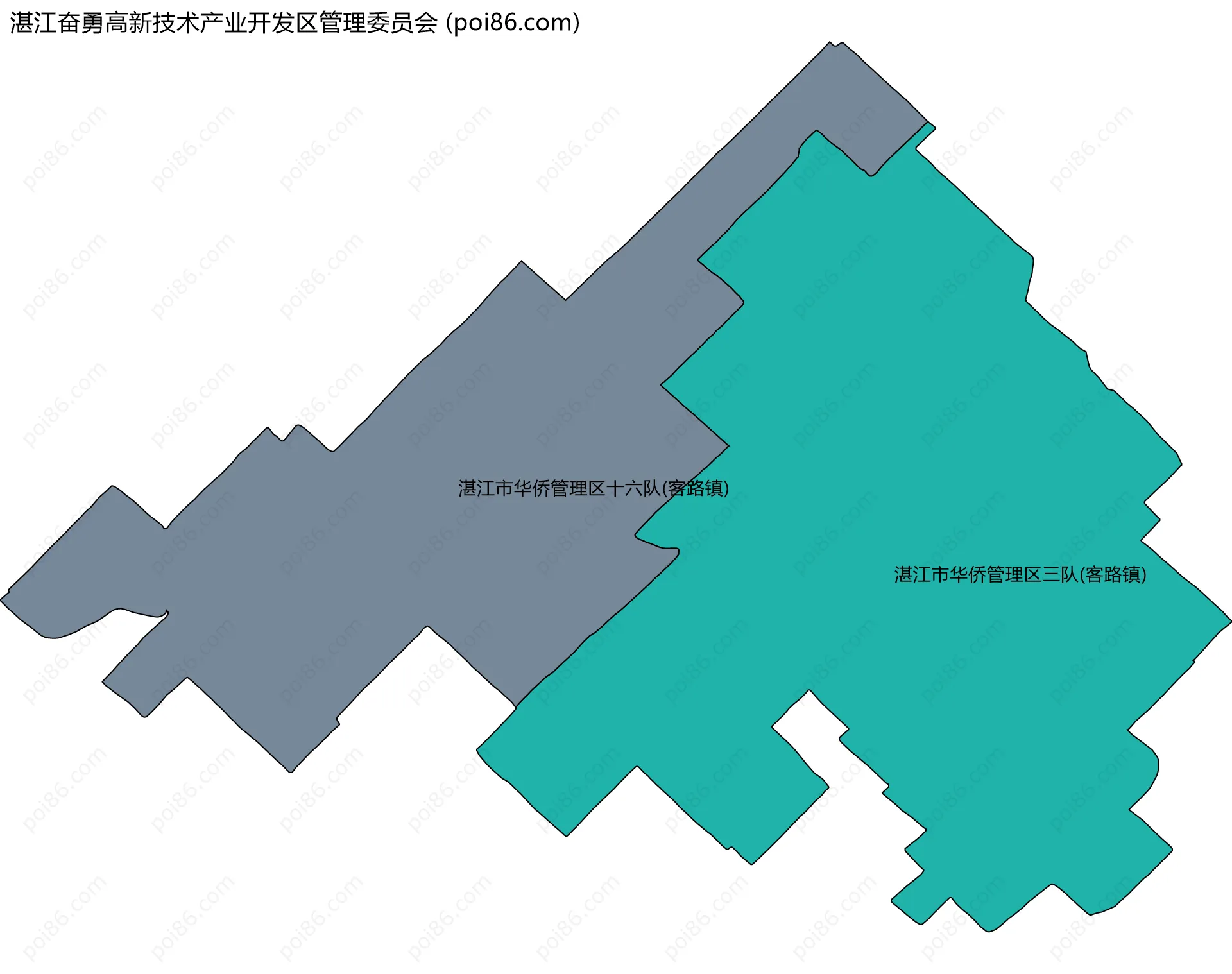 湛江奋勇高新技术产业开发区管理委员会边界地图(五级行政区划)