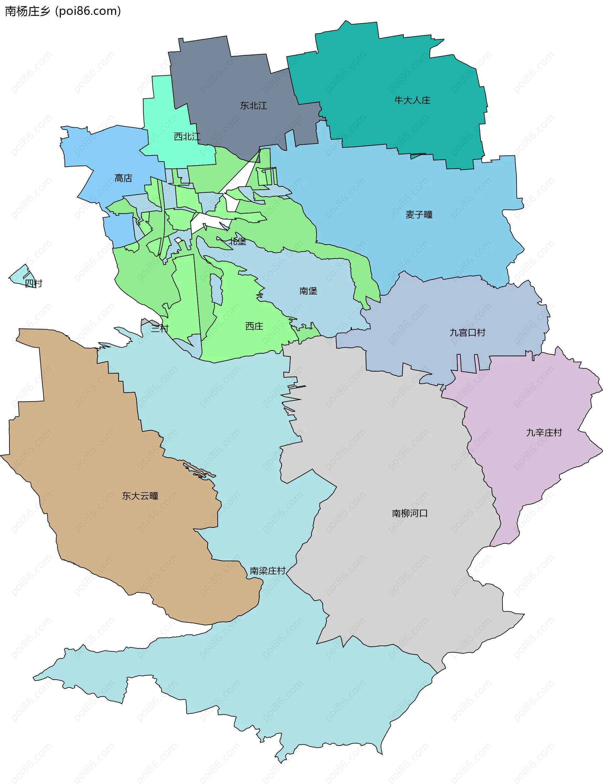 南杨庄乡边界地图(五级行政区划)