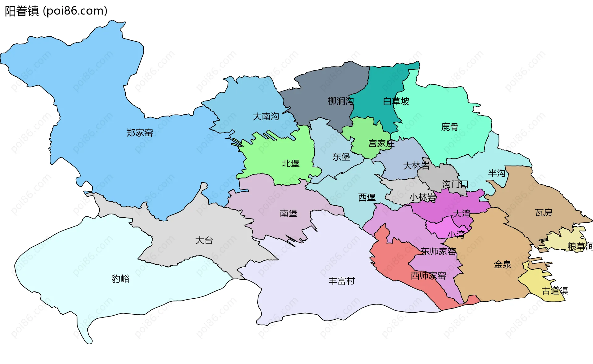 阳眷镇边界地图(五级行政区划)