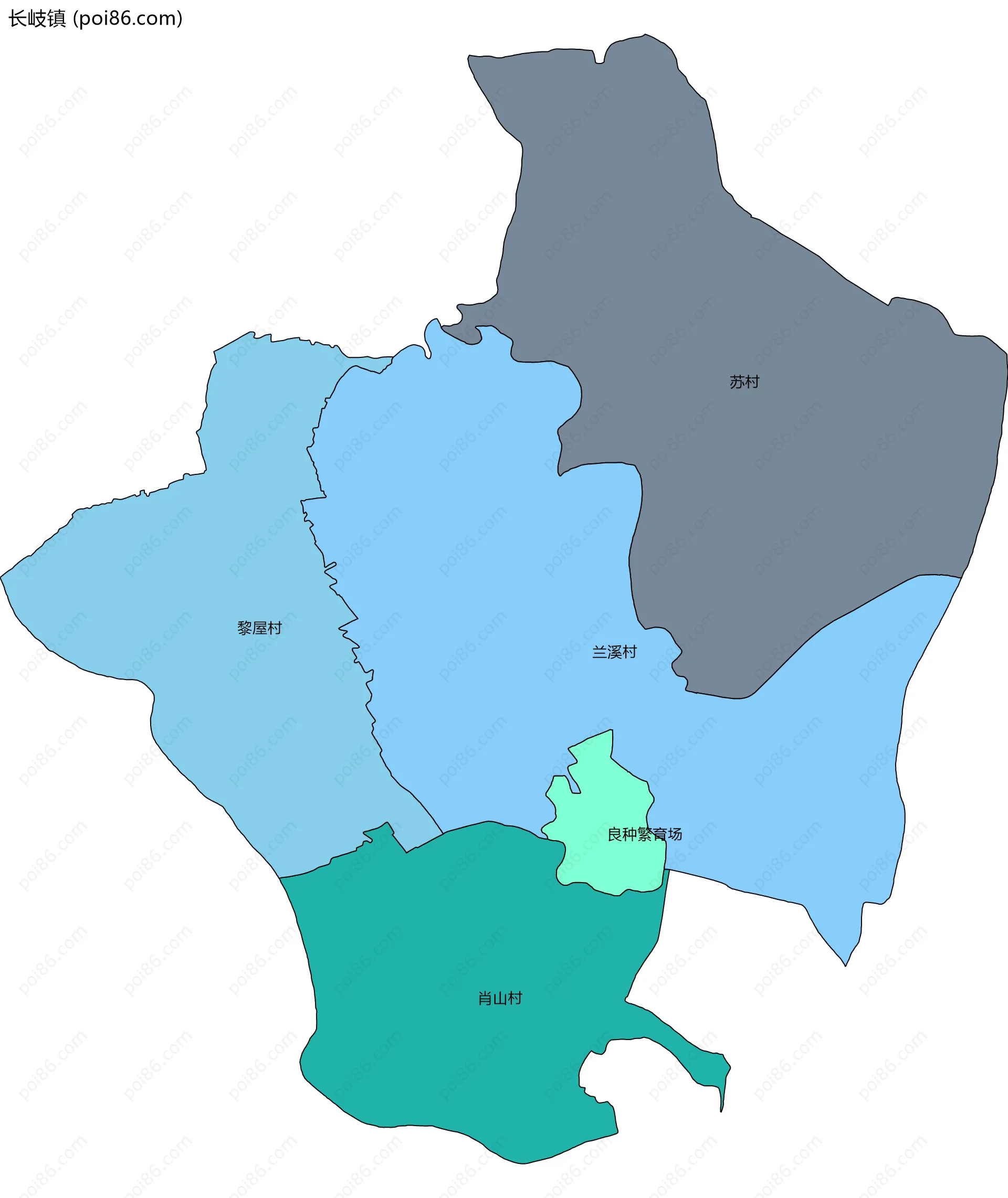 长岐镇边界地图(五级行政区划)