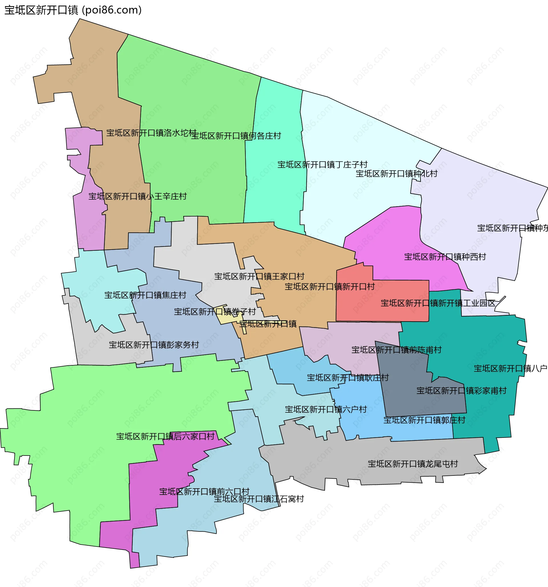宝坻区新开口镇边界地图(五级行政区划)