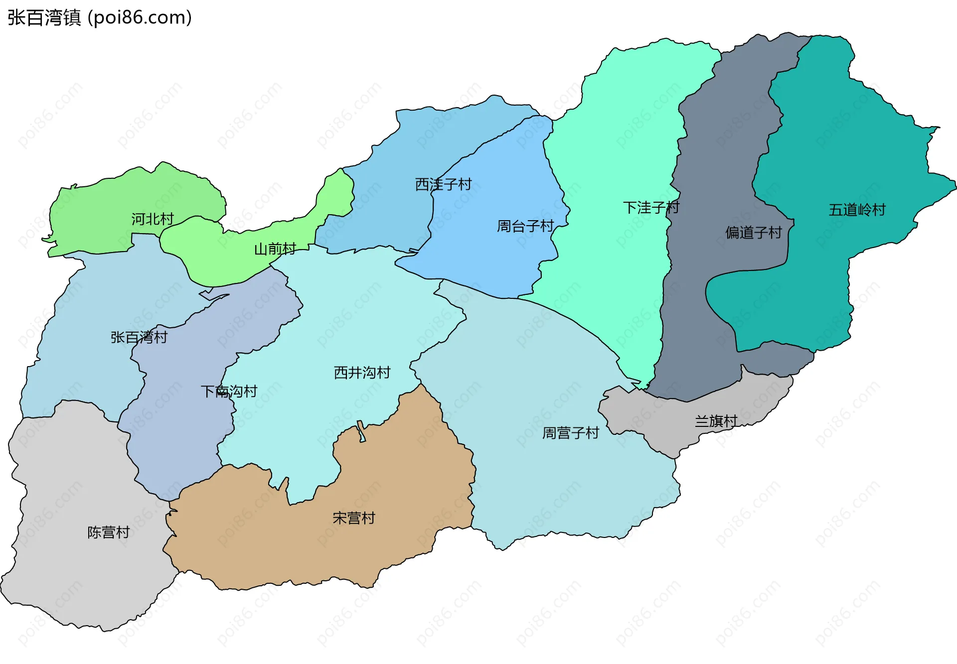 张百湾镇边界地图(五级行政区划)
